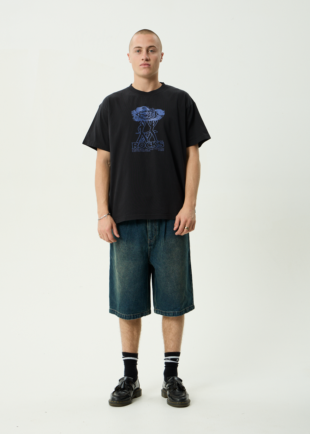 AFENDS Mens Rocked - Recycled Boxy Fit Tee - Stone Black