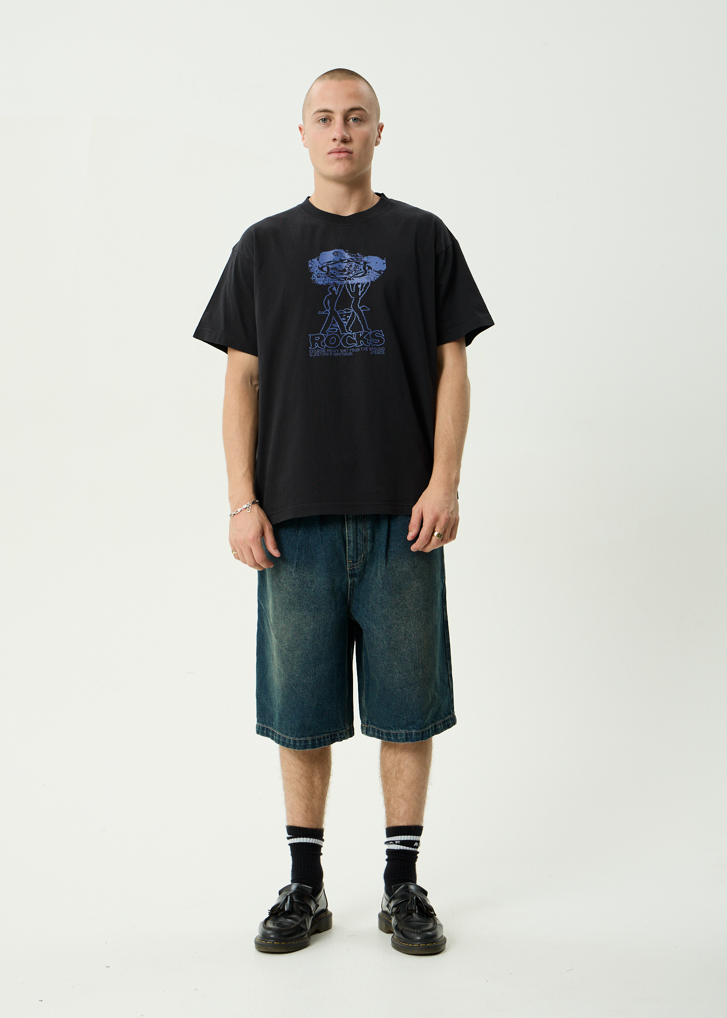 AFENDS Mens Rocked - Recycled Boxy Fit Tee - Stone Black