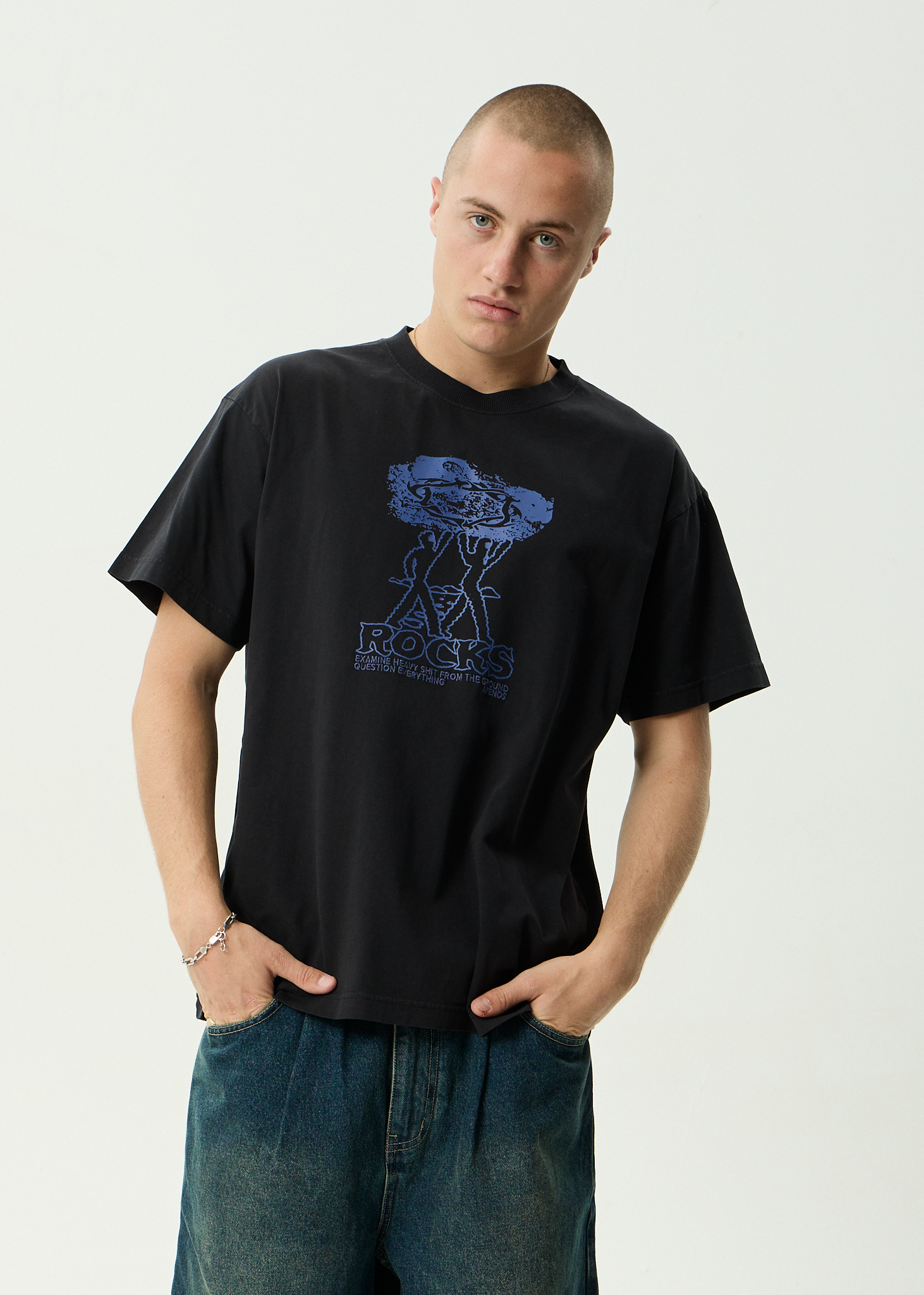 AFENDS Mens Rocked - Recycled Boxy Fit Tee - Stone Black
