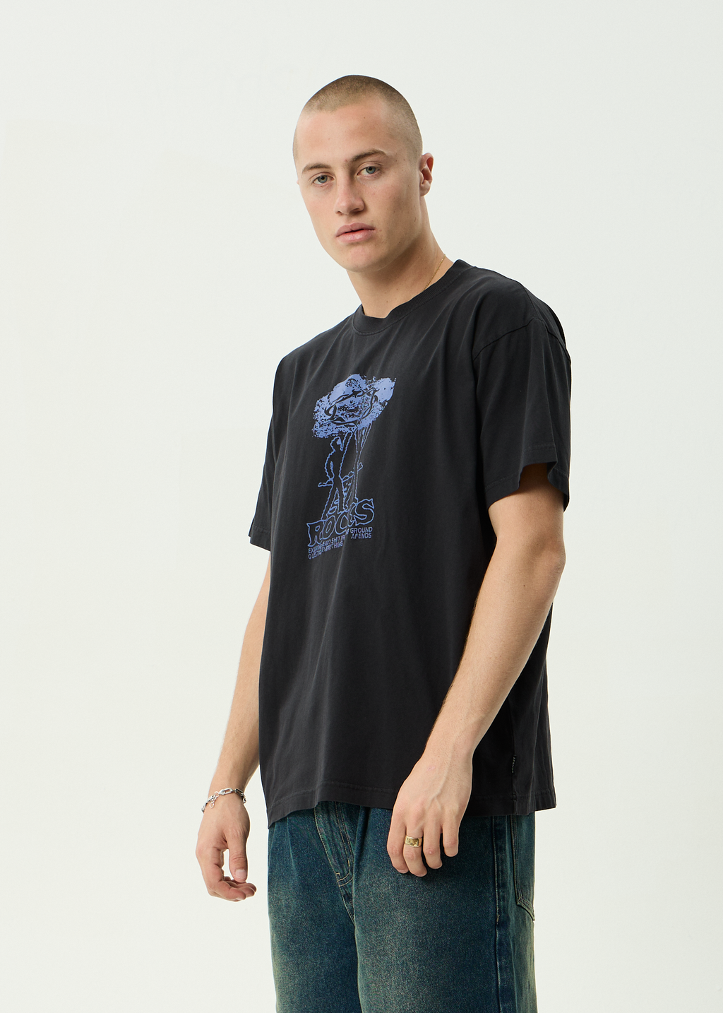 AFENDS Mens Rocked - Recycled Boxy Fit Tee - Stone Black