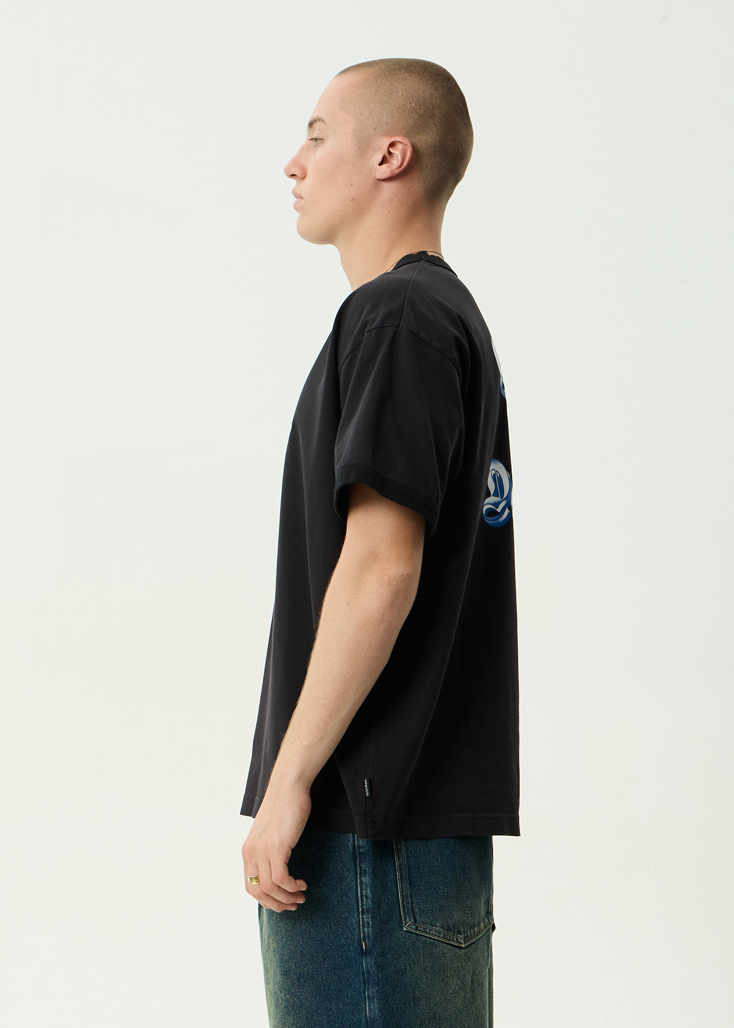 AFENDS Mens Created - Heavyweight Boxy Ringer Tee - Stone Black
