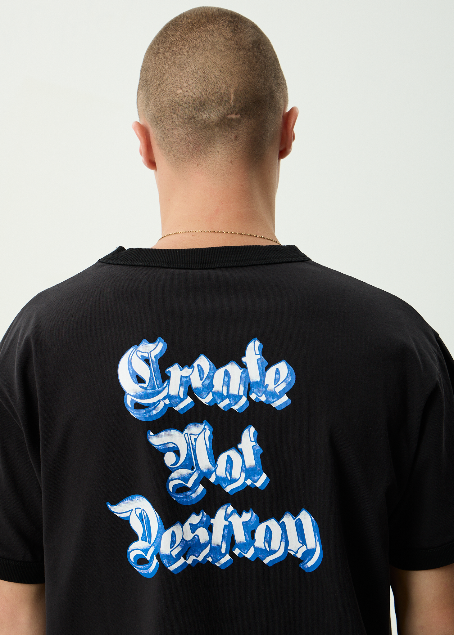 AFENDS Mens Created - Heavyweight Boxy Ringer Tee - Stone Black