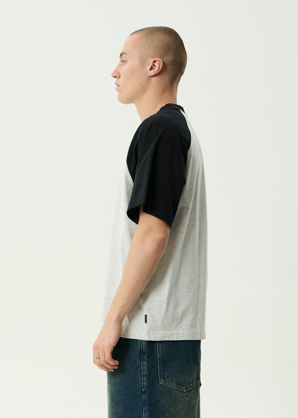 AFENDS Mens Wings - Recycled Heavyweight Raglan Fit Tee - Grey Marle