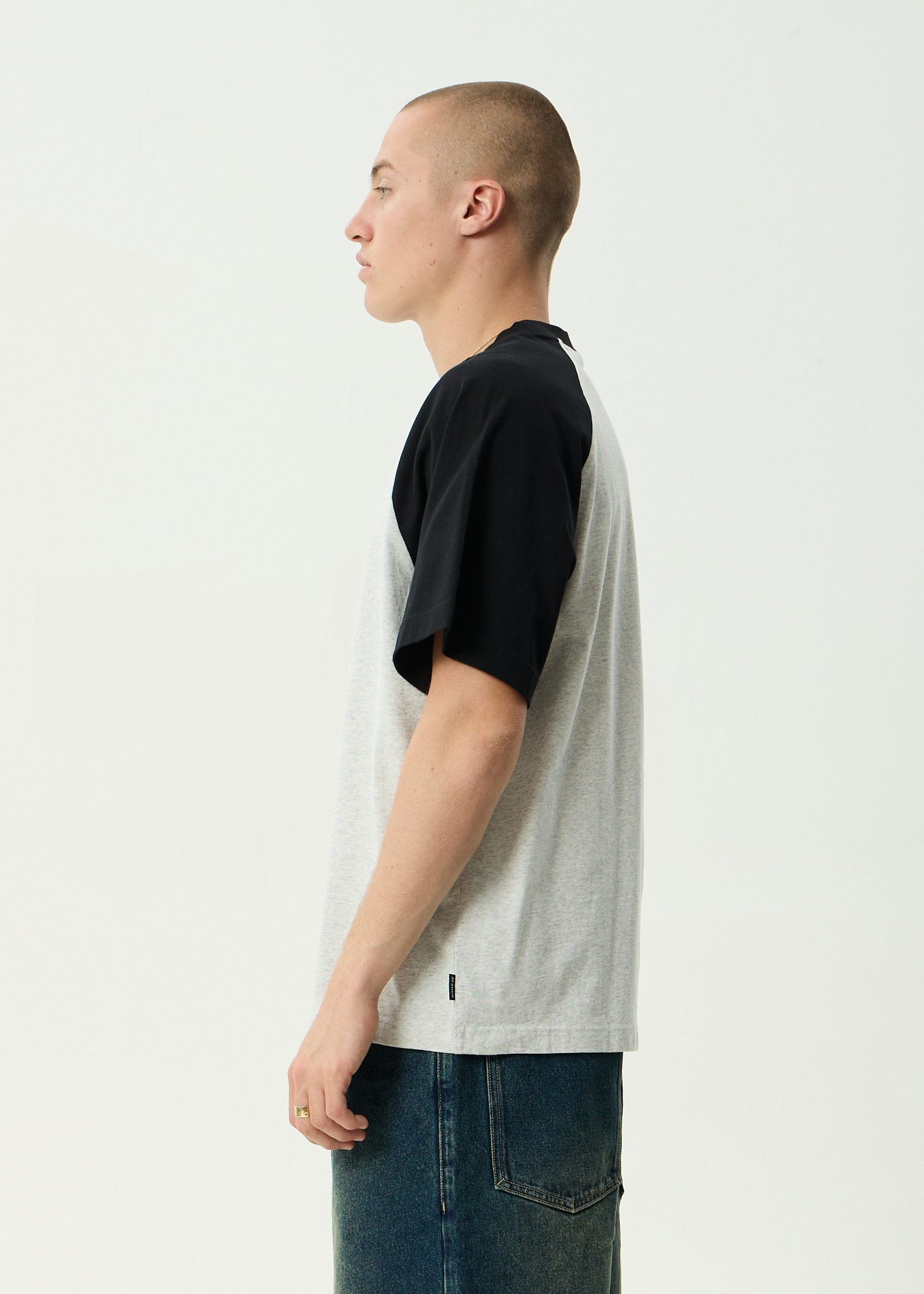 AFENDS Mens Wings - Recycled Heavyweight Raglan Fit Tee - Grey Marle