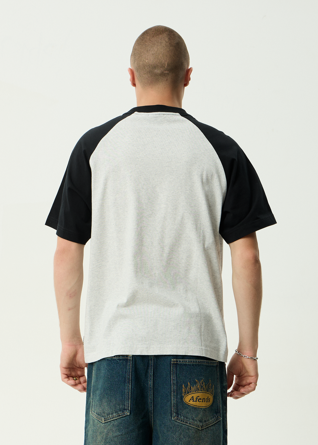 AFENDS Mens Wings - Recycled Heavyweight Raglan Fit Tee - Grey Marle