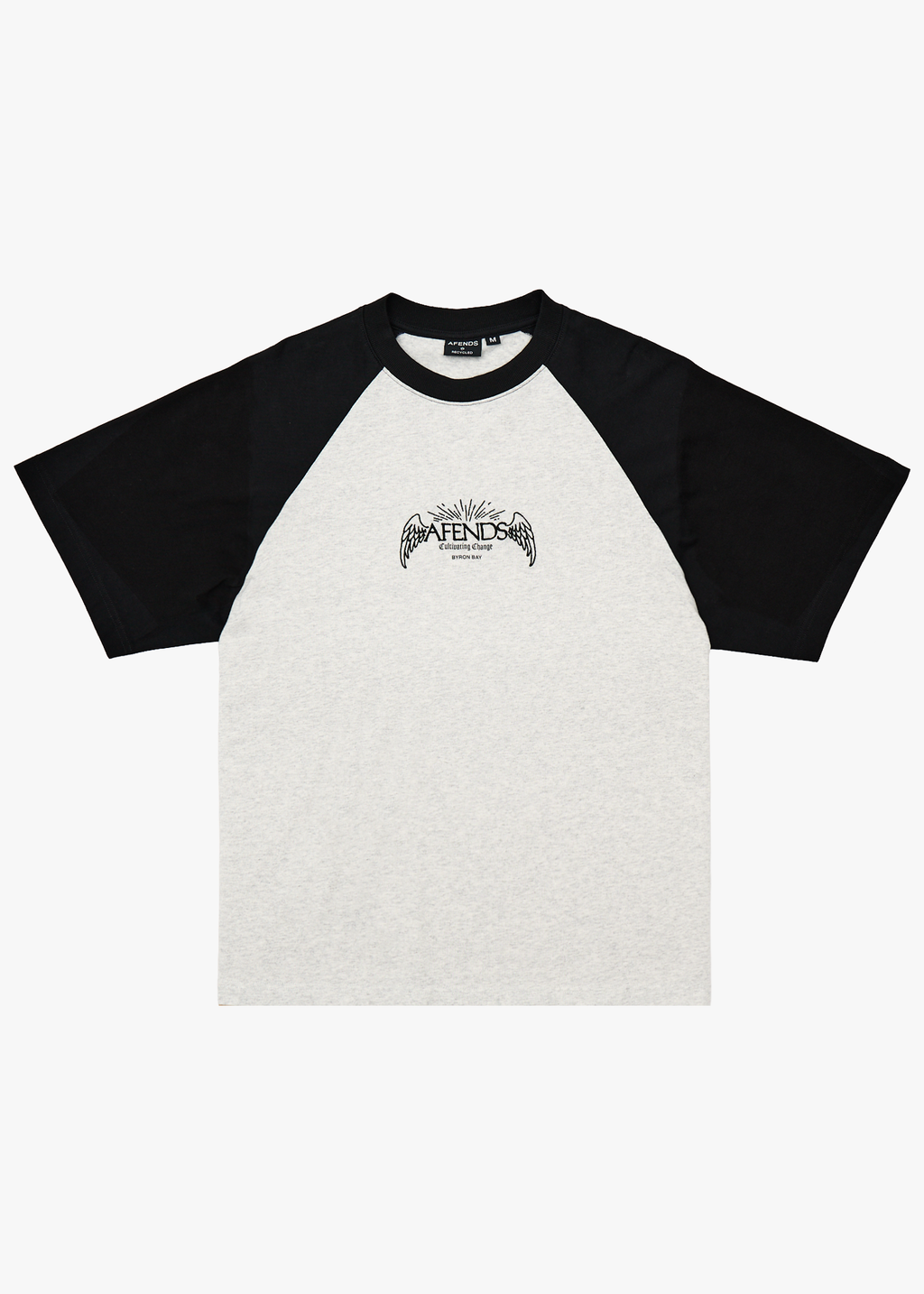 AFENDS Mens Wings - Recycled Heavyweight Raglan Fit Tee - Grey Marle