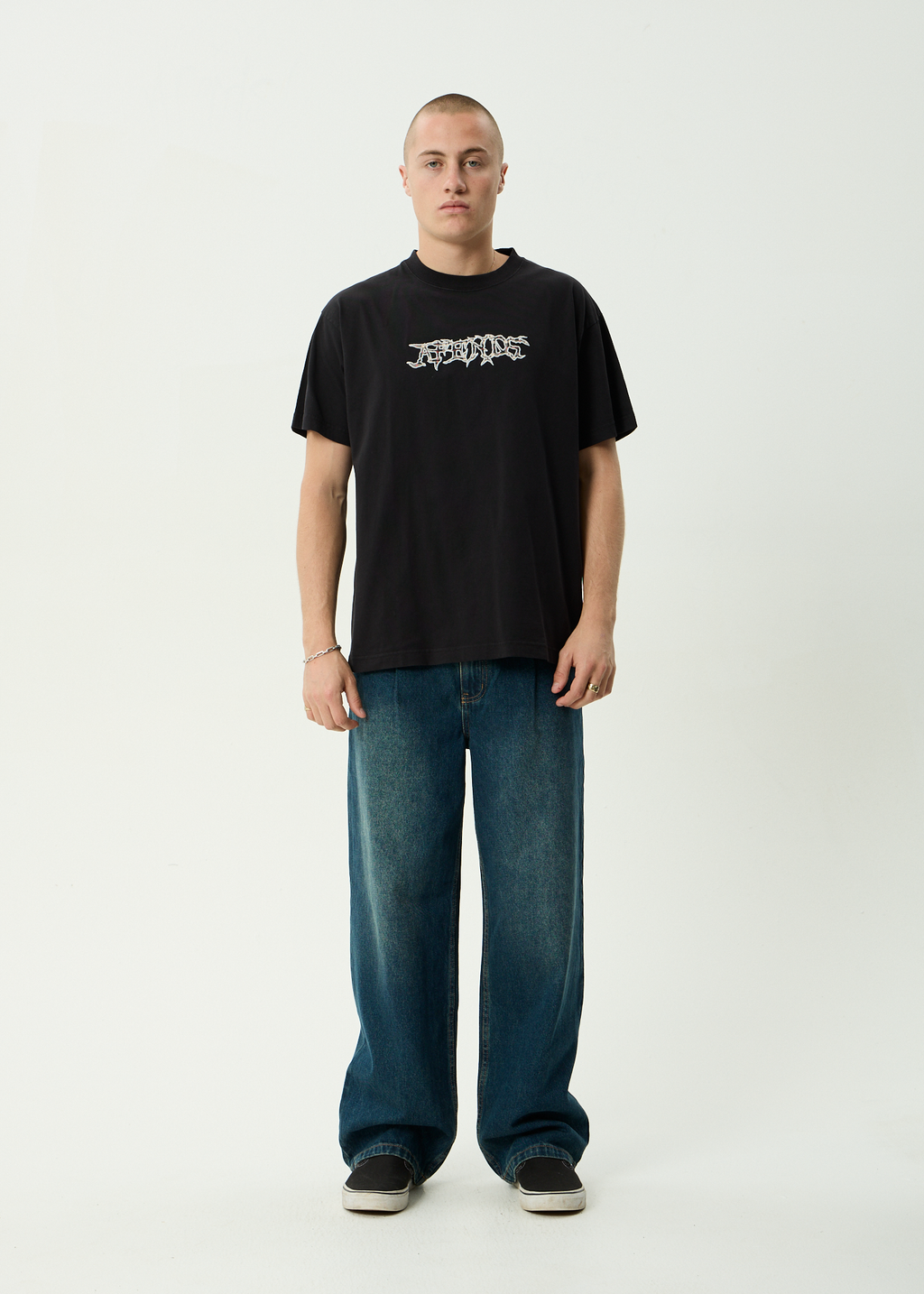 AFENDS Mens Kharma - Heavyweight Boxy Tee - Stone Black