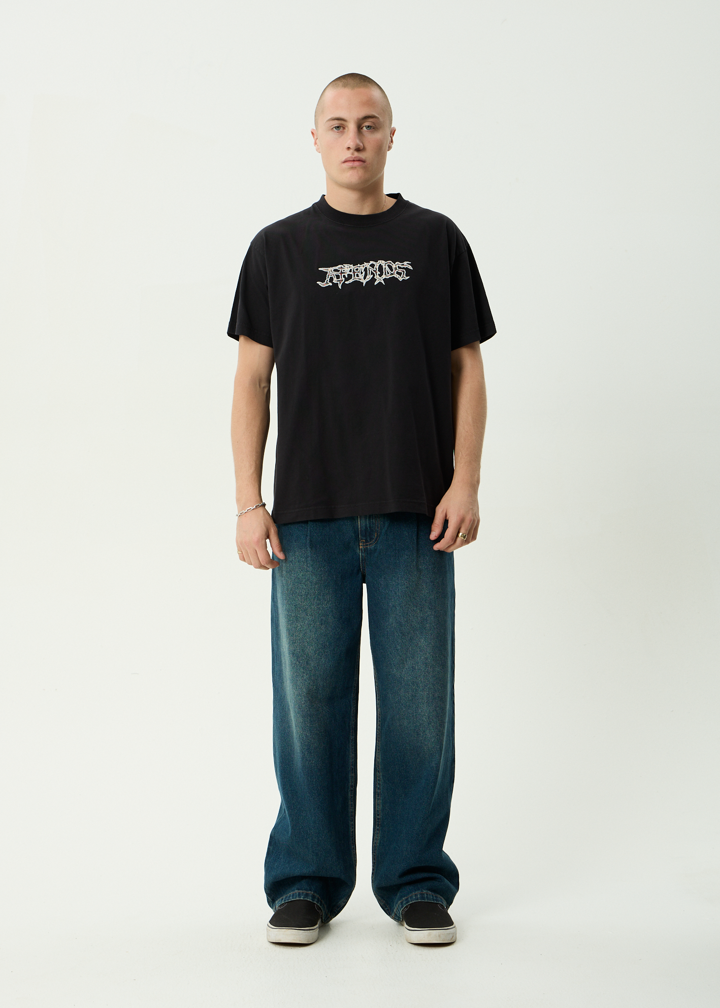 AFENDS Mens Kharma - Heavyweight Boxy Tee - Stone Black