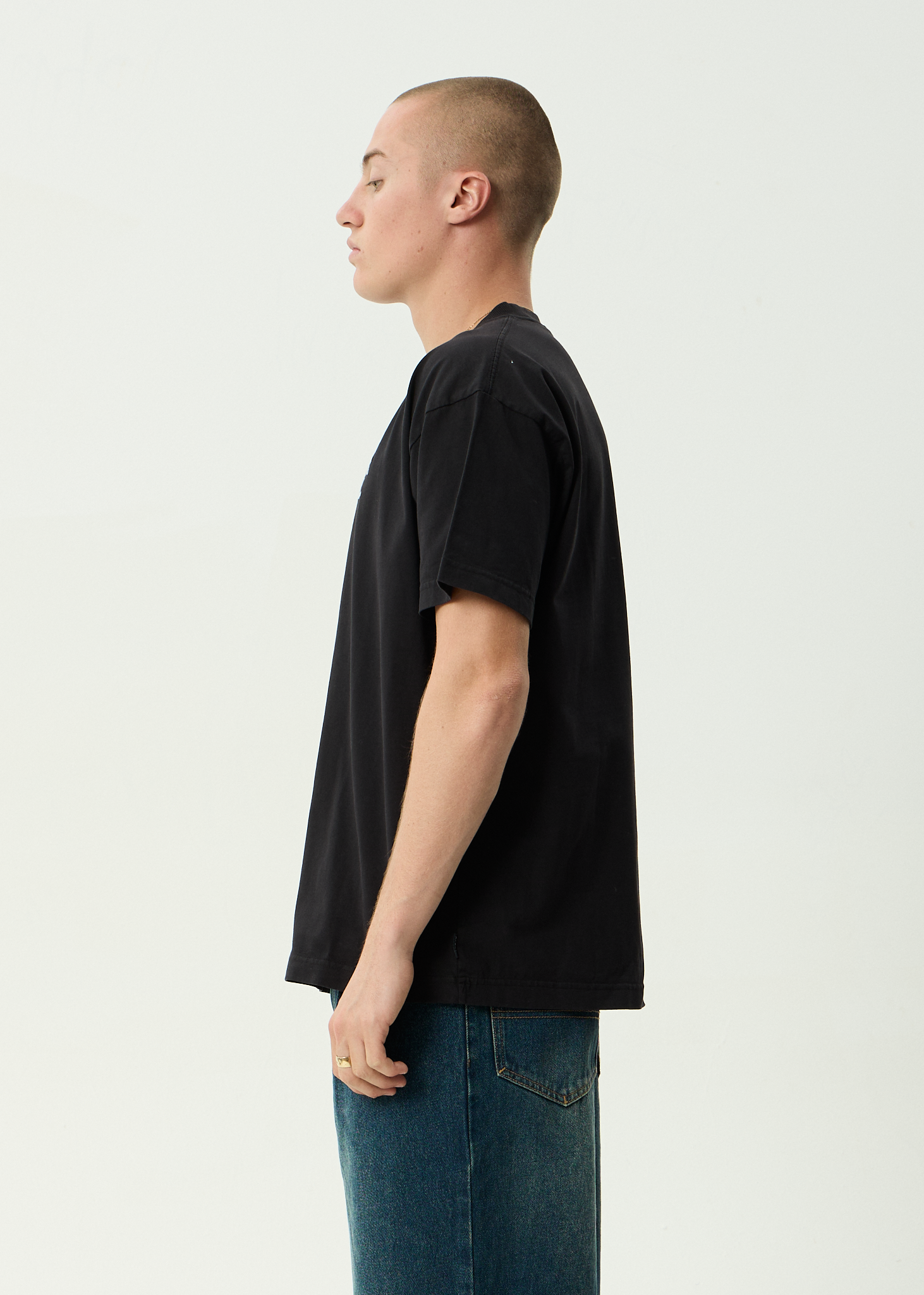 AFENDS Mens Kharma - Heavyweight Boxy Tee - Stone Black