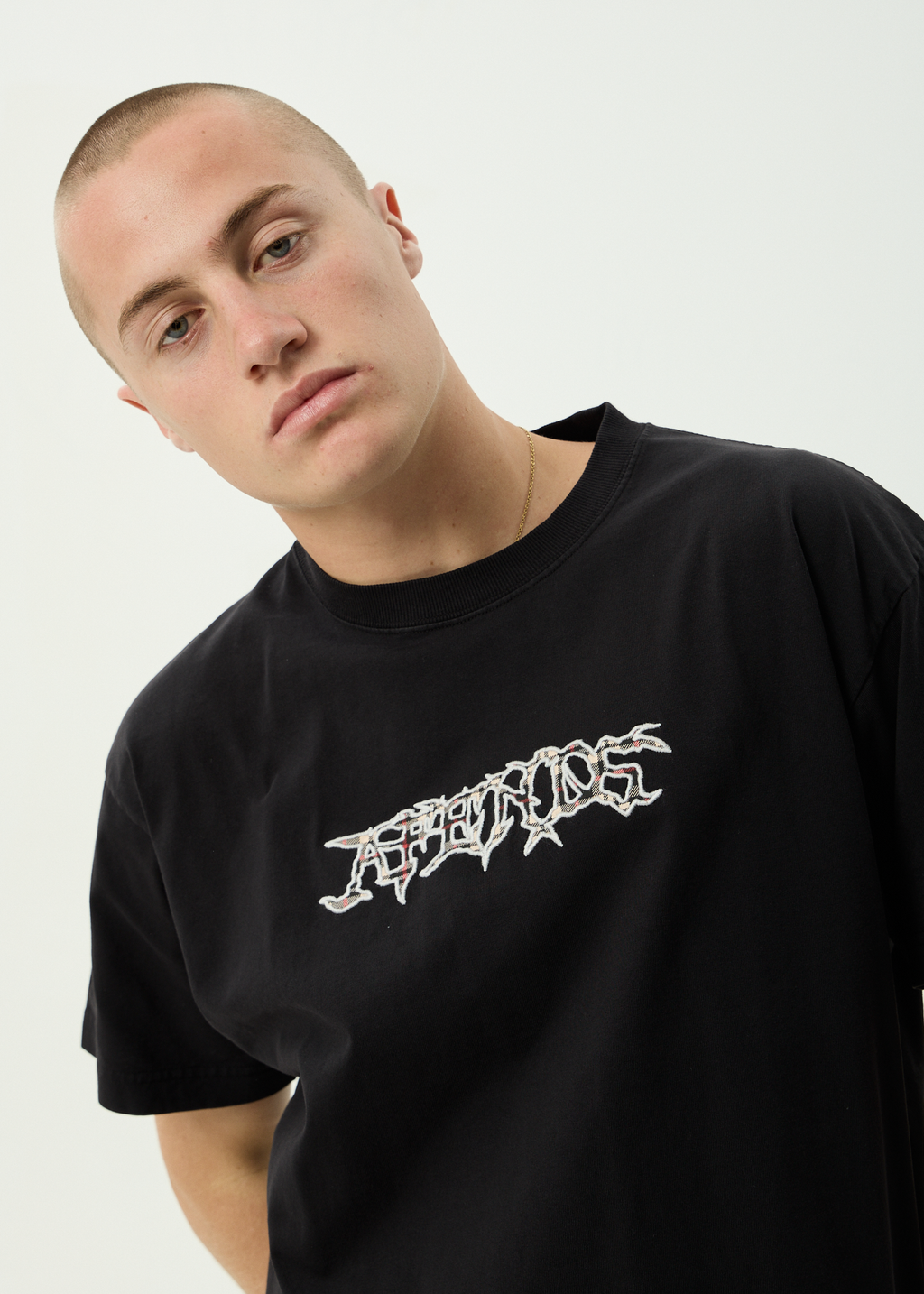 AFENDS Mens Kharma - Heavyweight Boxy Tee - Stone Black