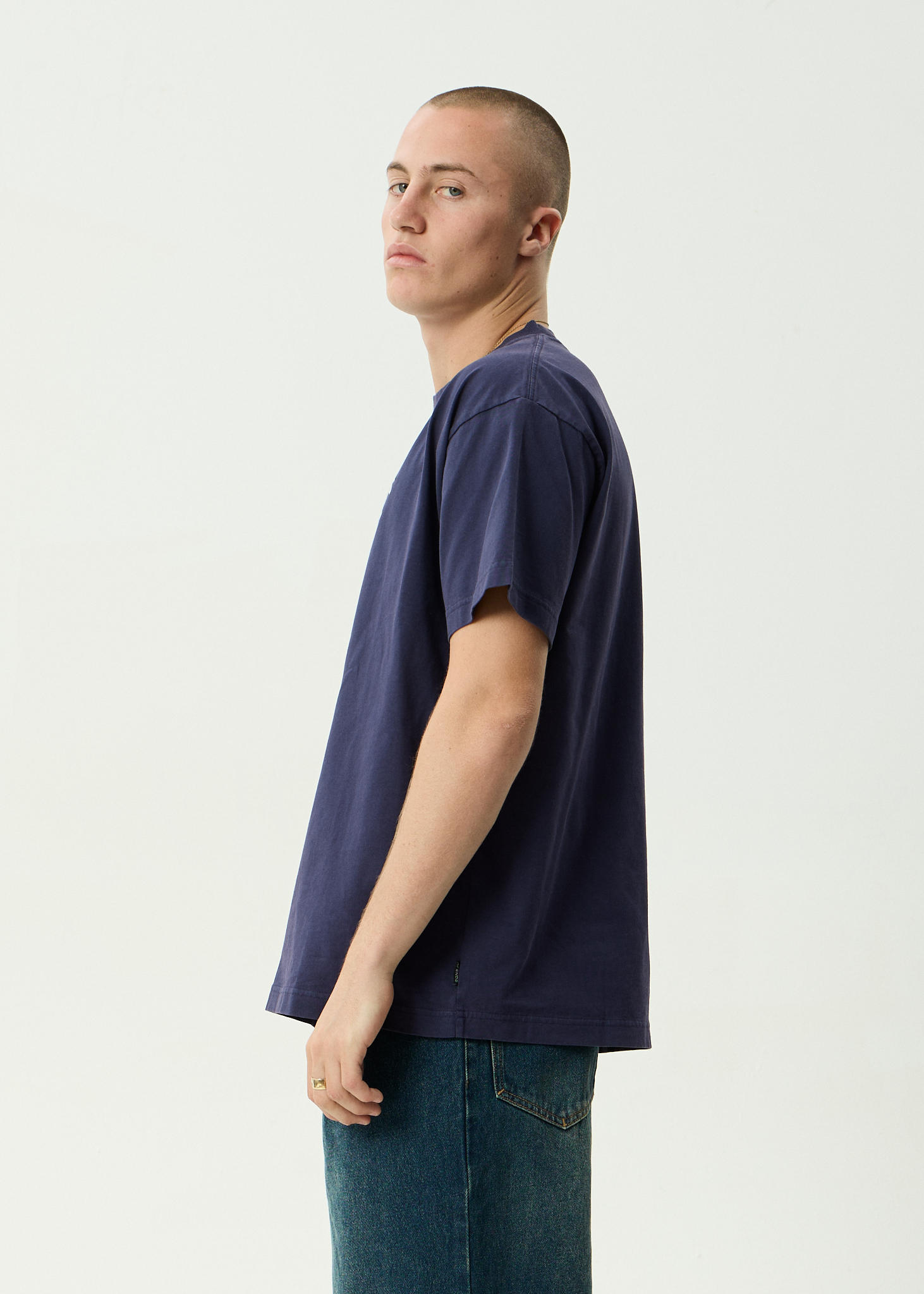 AFENDS Mens Kharma - Heavyweight Boxy Tee - Washed Deep Sea