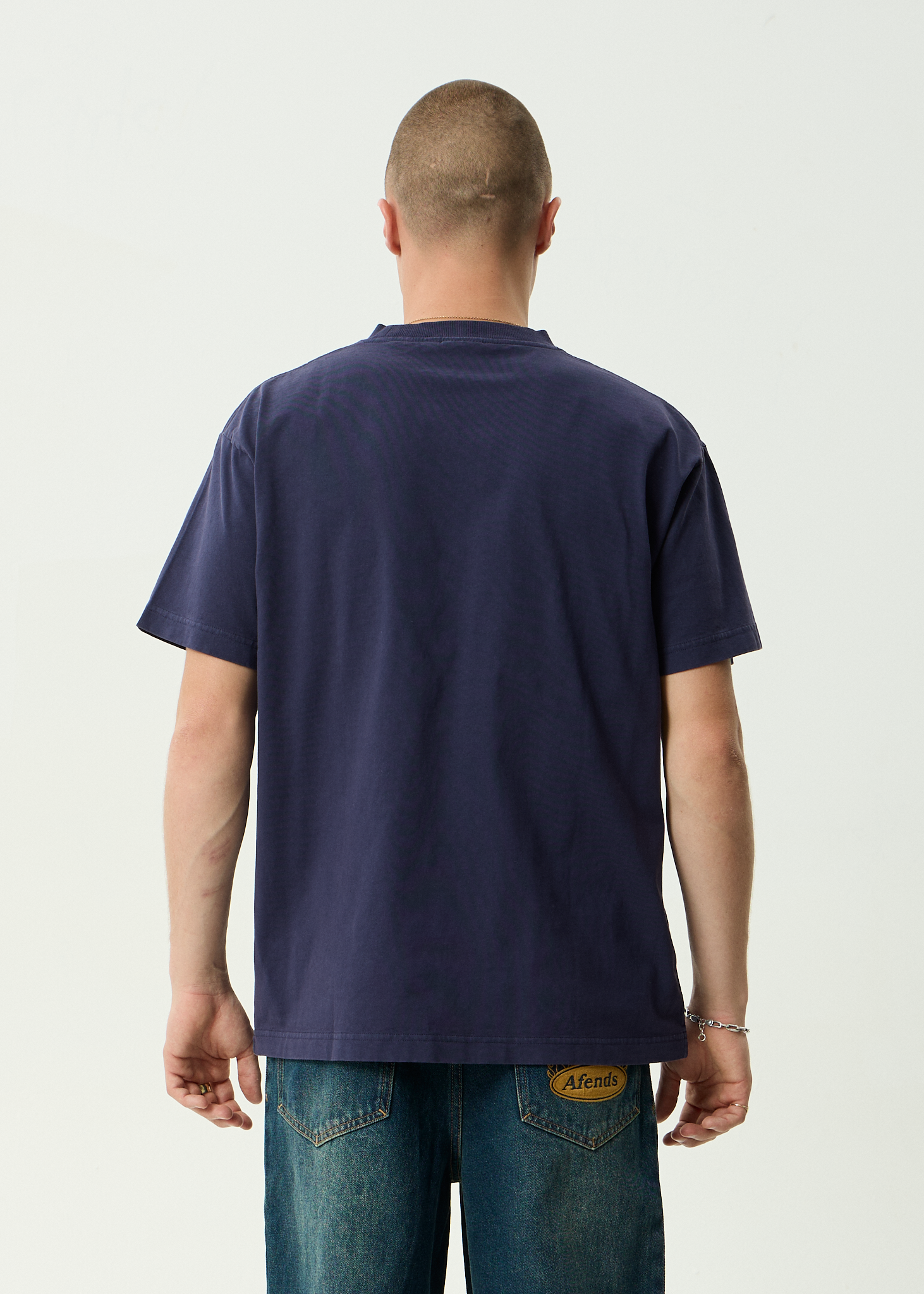 AFENDS Mens Kharma - Heavyweight Boxy Tee - Washed Deep Sea