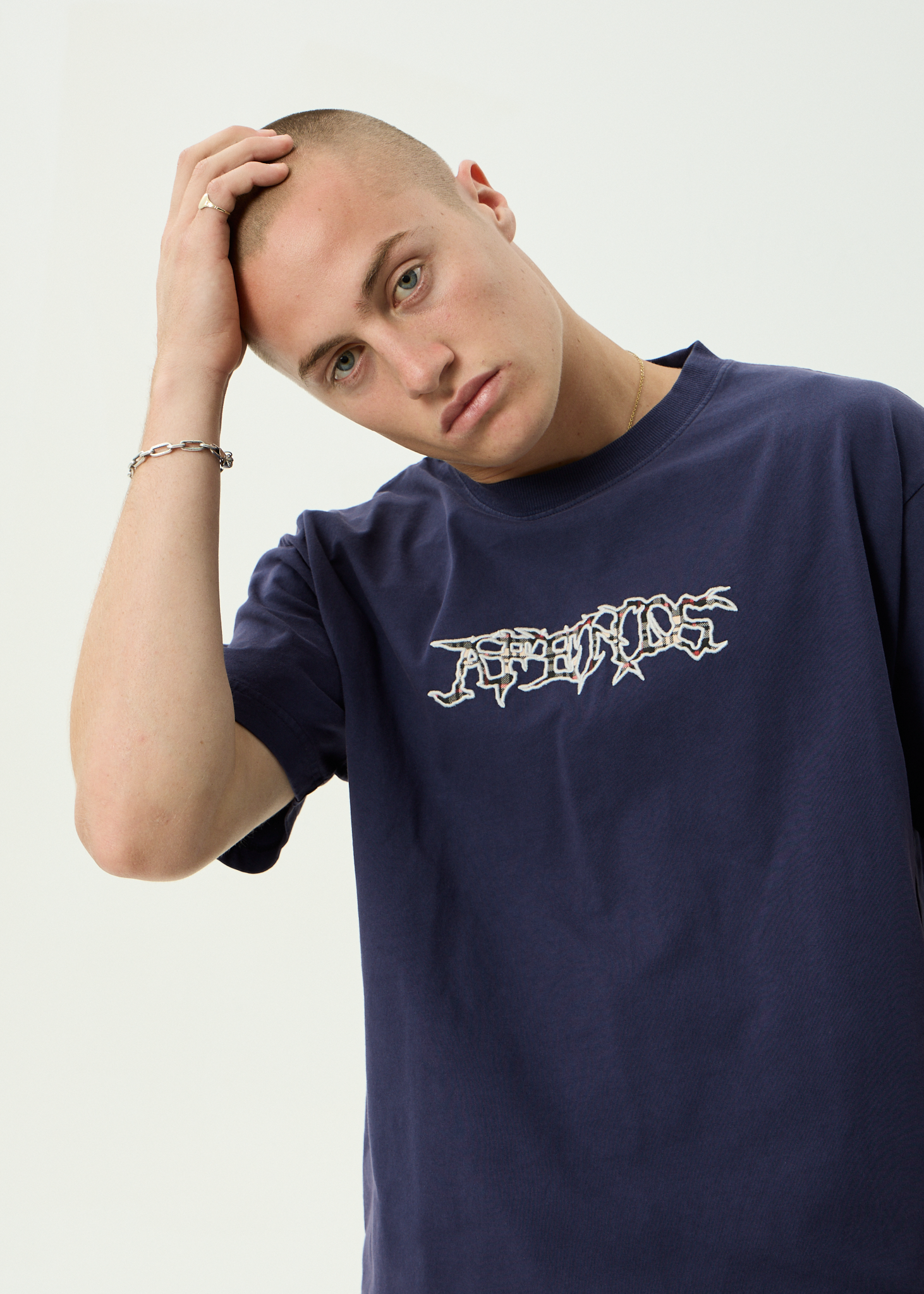 AFENDS Mens Kharma - Heavyweight Boxy Tee - Washed Deep Sea