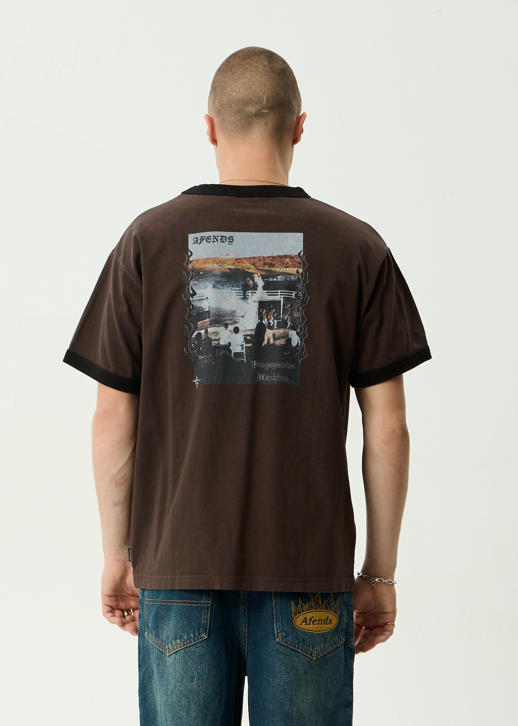 AFENDS Mens Machine - Boxy Ringer Fit Tee - Washed Coffee