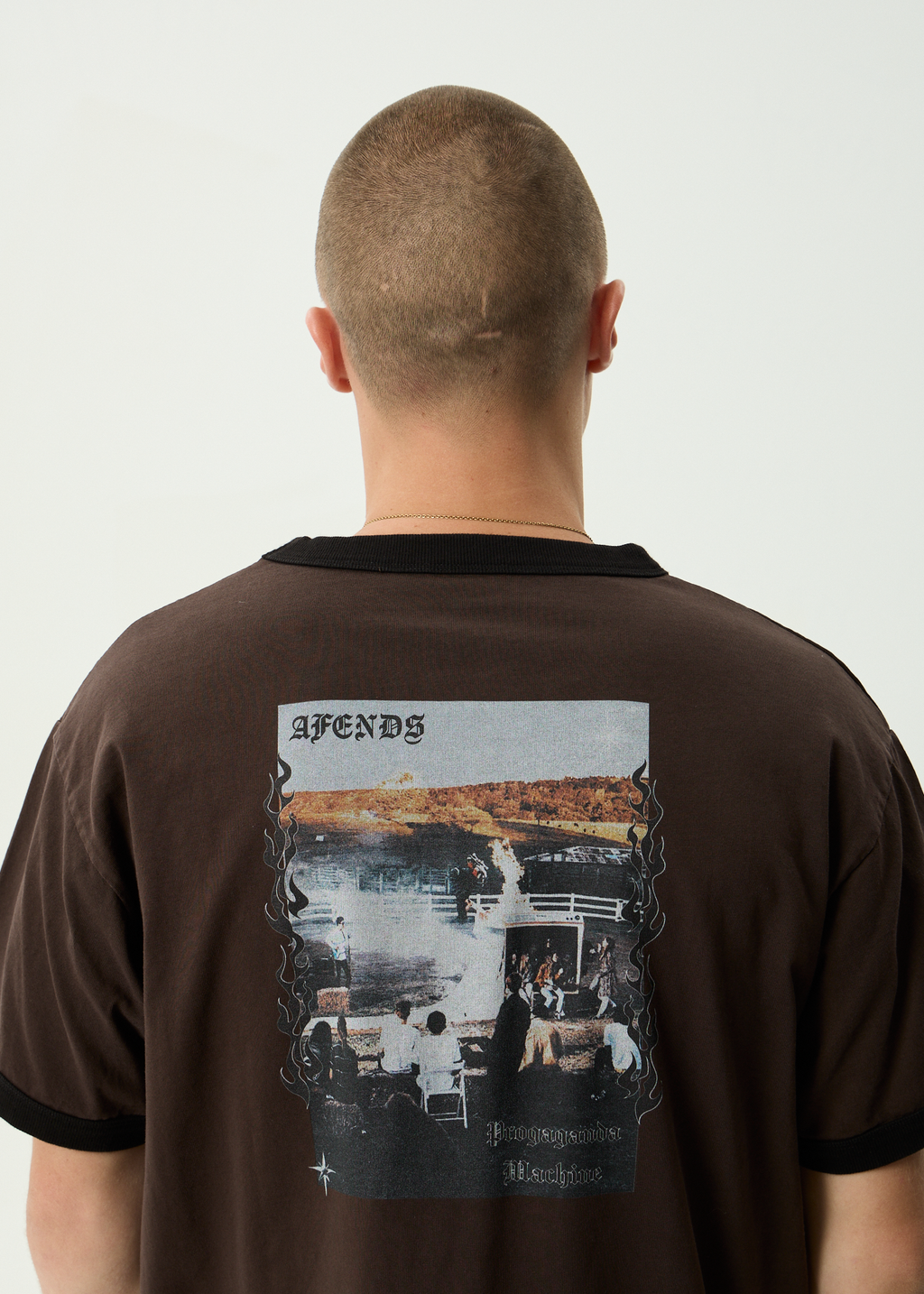 AFENDS Mens Machine - Boxy Ringer Fit Tee - Washed Coffee