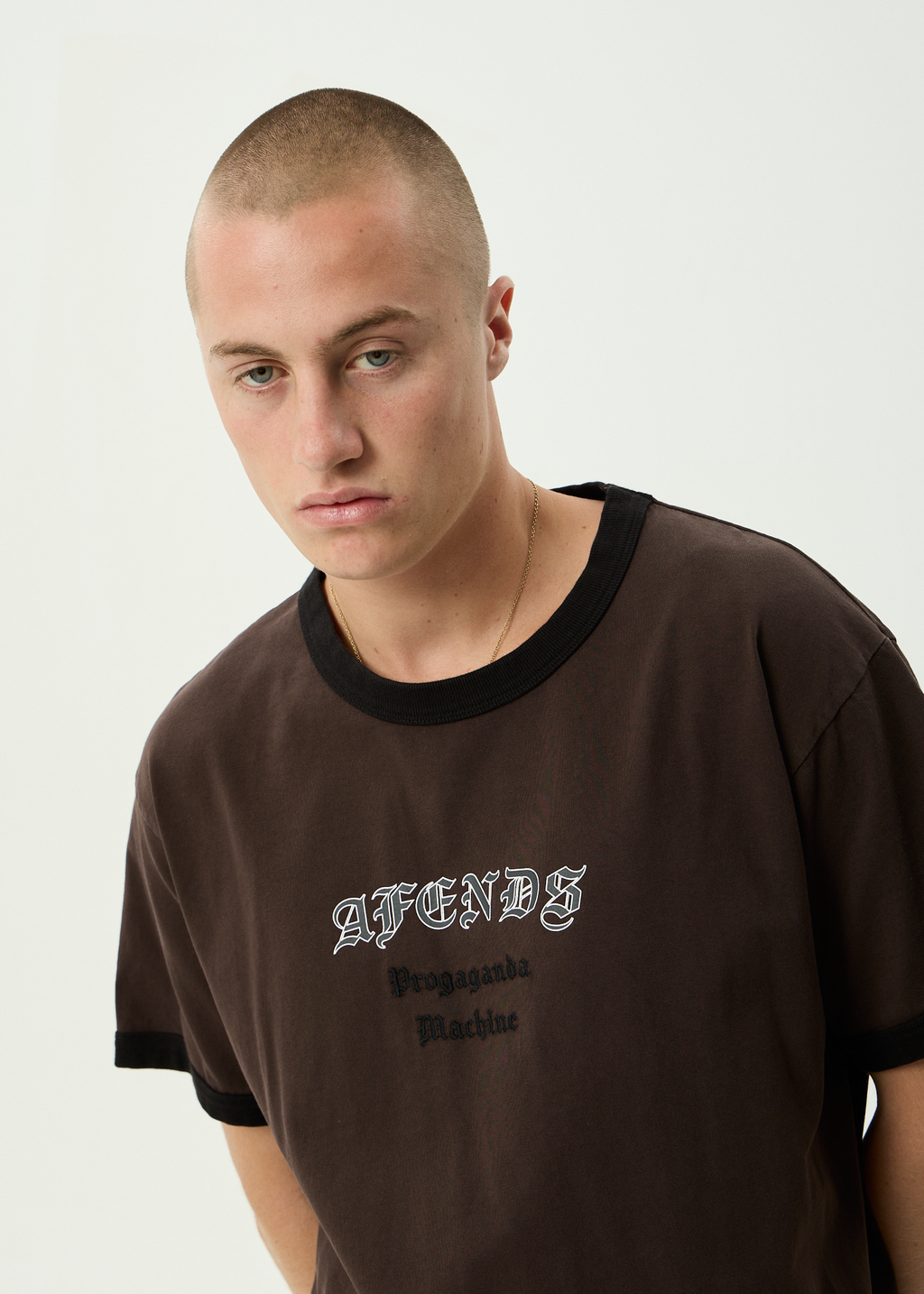 AFENDS Mens Machine - Boxy Ringer Fit Tee - Washed Coffee