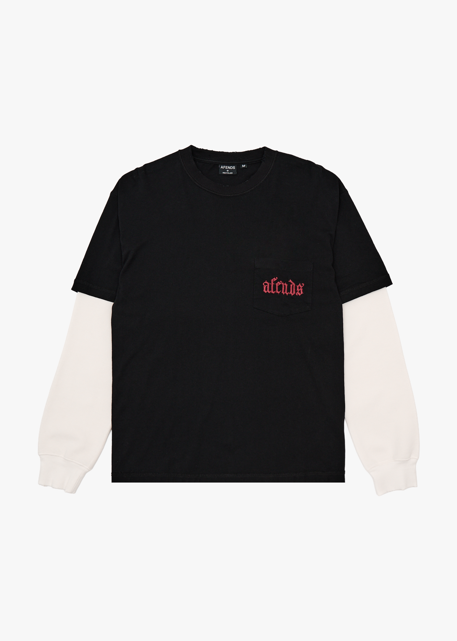 AFENDS Mens Drop Zone - Recycled Layered Waffle Boxy Tee - Black