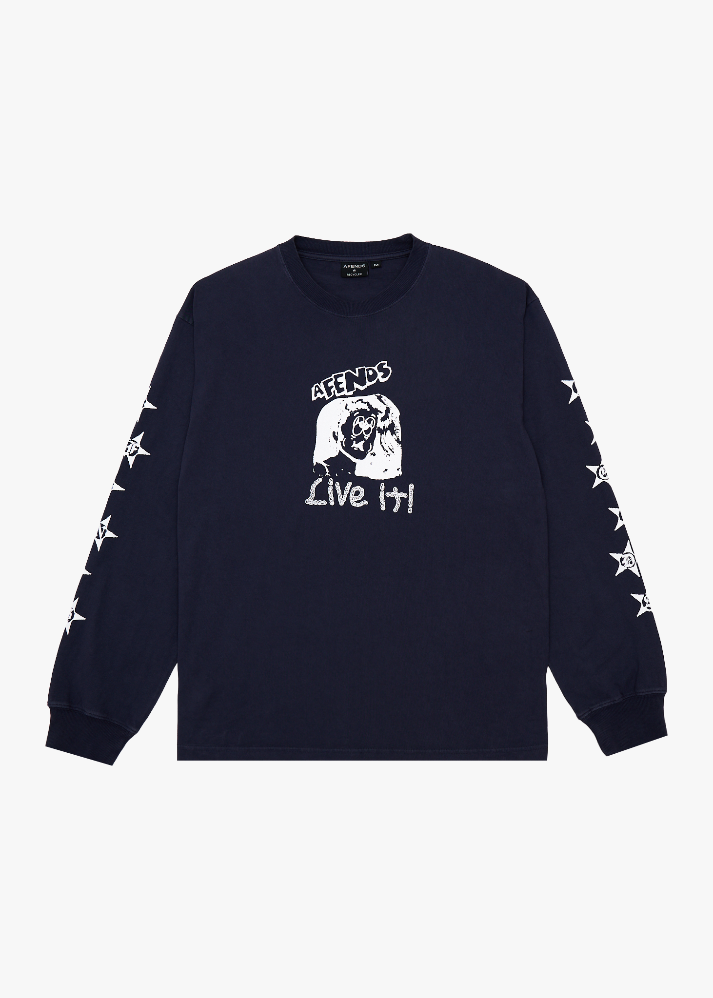 AFENDS Mens Live It - Recycled Heavyweight Boxy Long Sleeve Tee - Washed Deep Sea