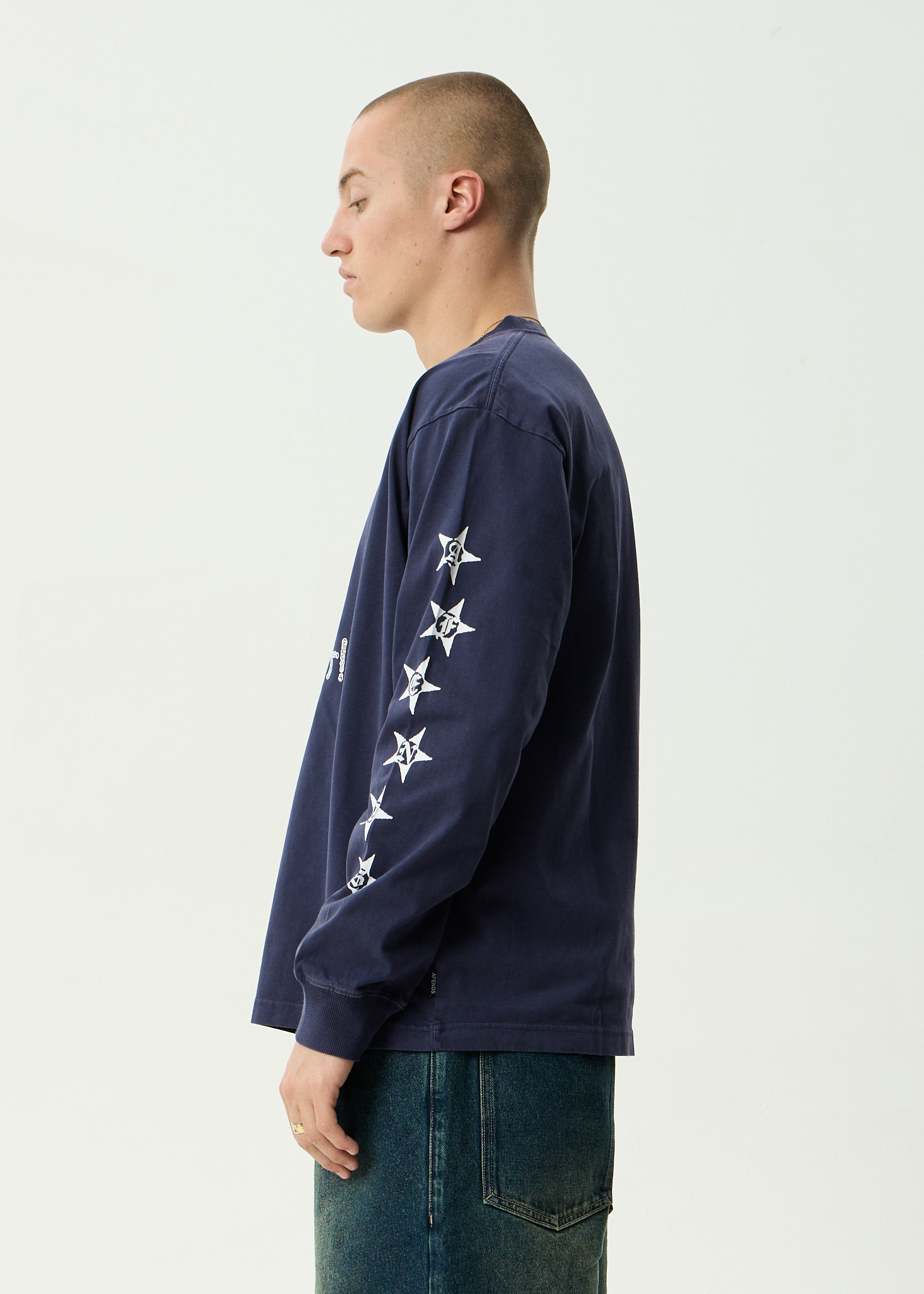 AFENDS Mens Live It - Recycled Heavyweight Boxy Long Sleeve Tee - Washed Deep Sea