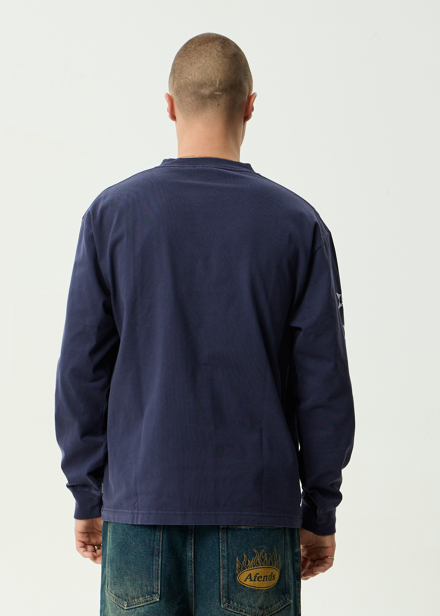 AFENDS Mens Live It - Recycled Heavyweight Boxy Long Sleeve Tee - Washed Deep Sea