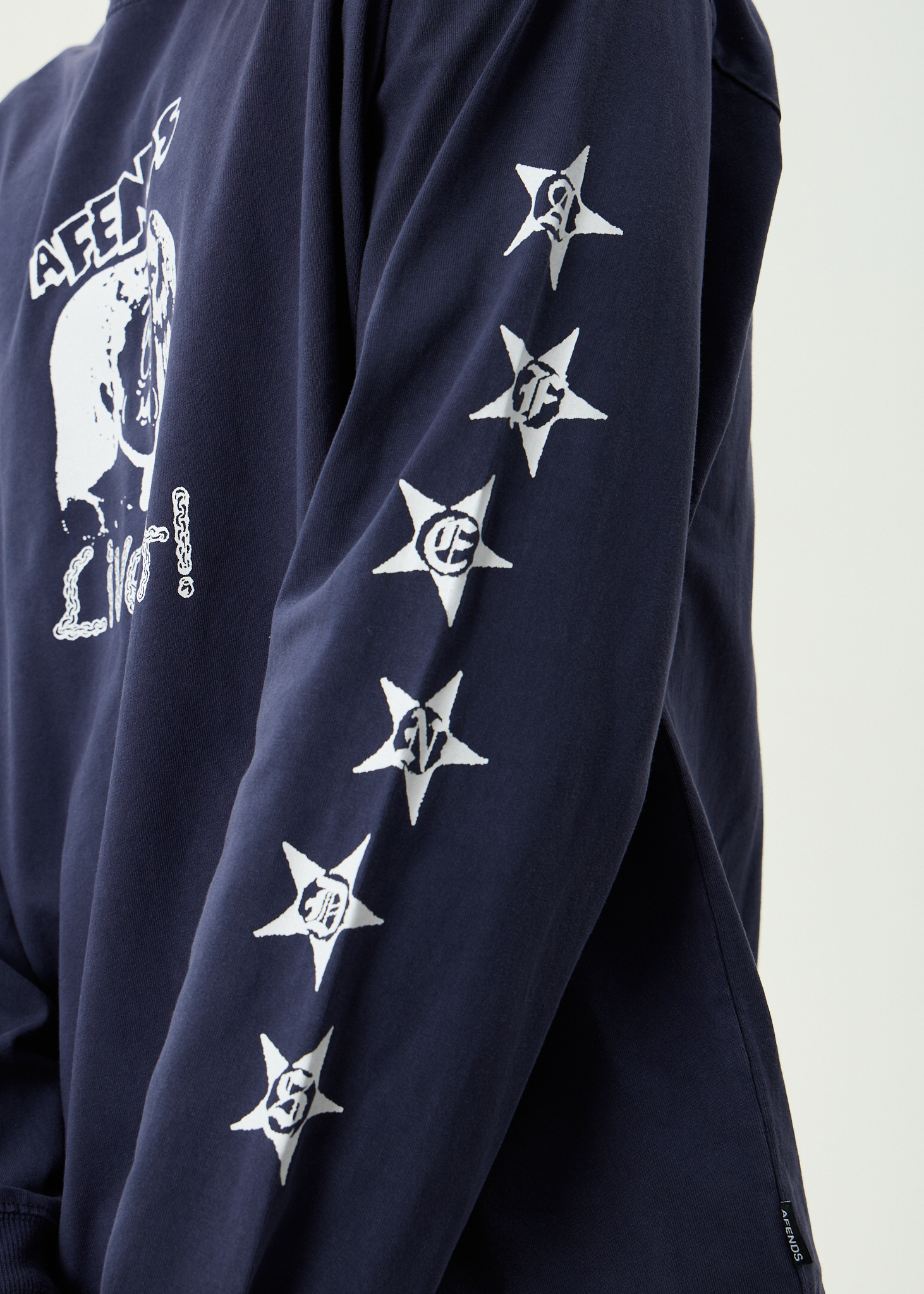 AFENDS Mens Live It - Recycled Heavyweight Boxy Long Sleeve Tee - Washed Deep Sea