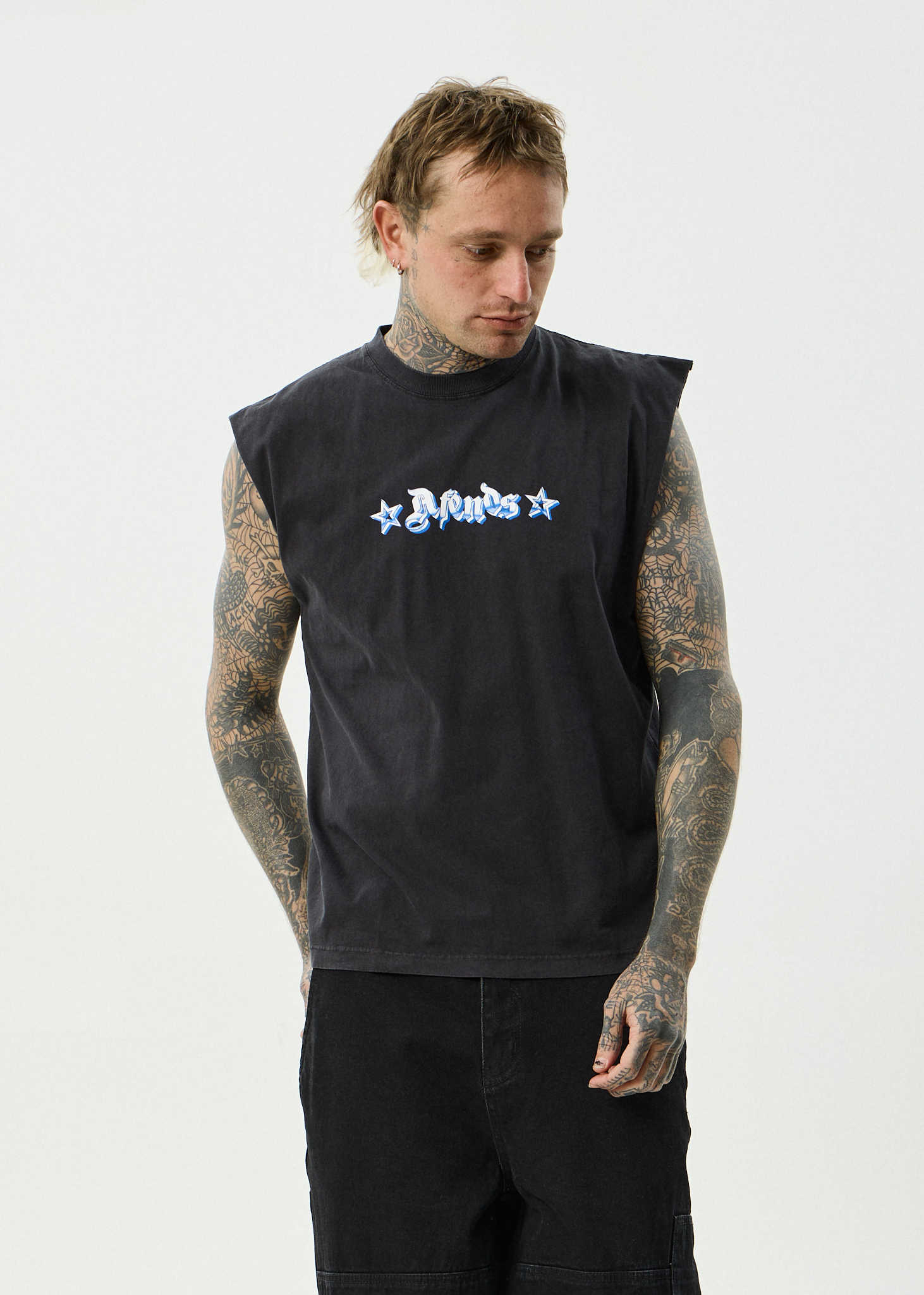 AFENDS Mens Created - Recycled Sleeveless Tee - Stone Black