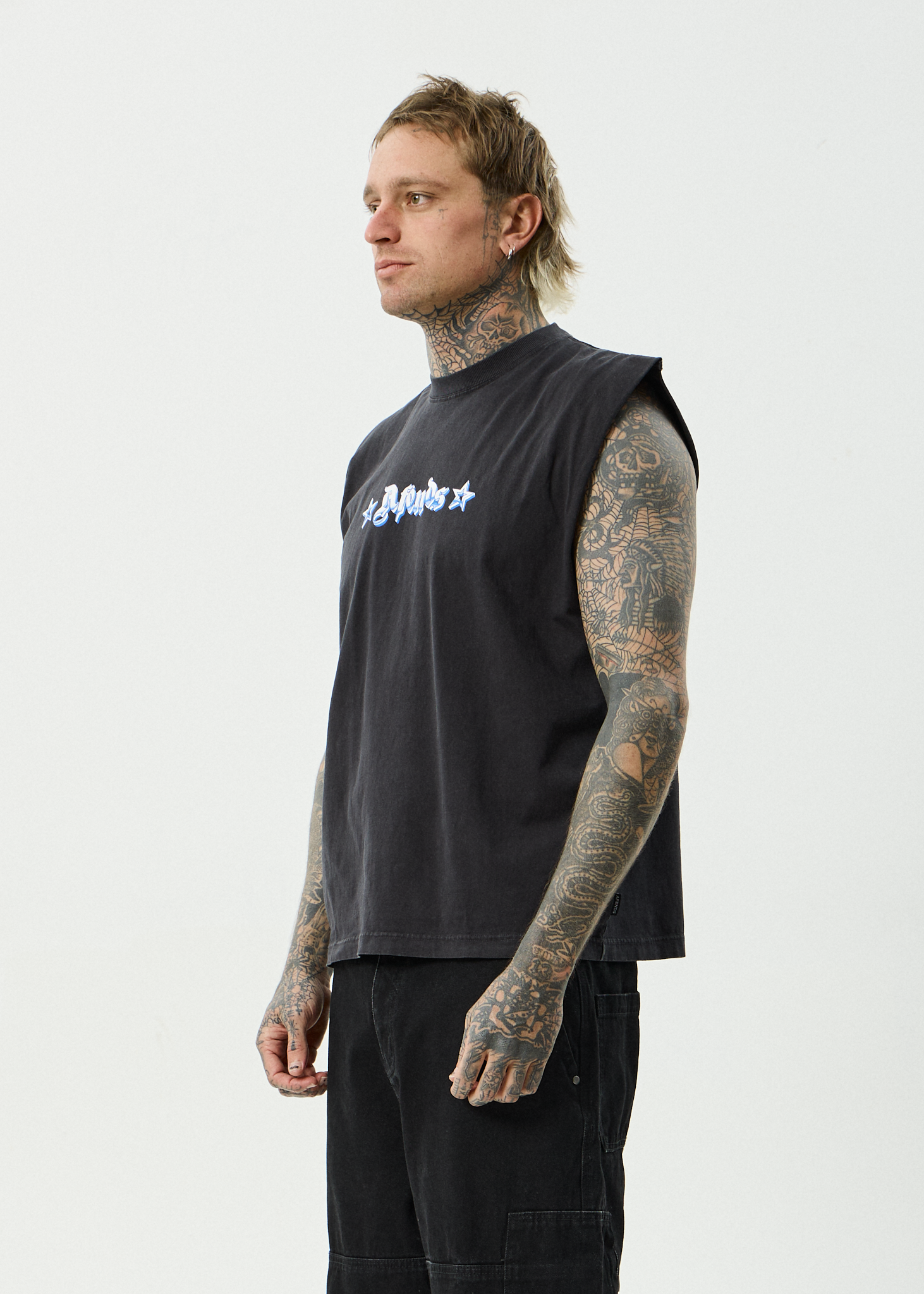 AFENDS Mens Created - Recycled Sleeveless Tee - Stone Black