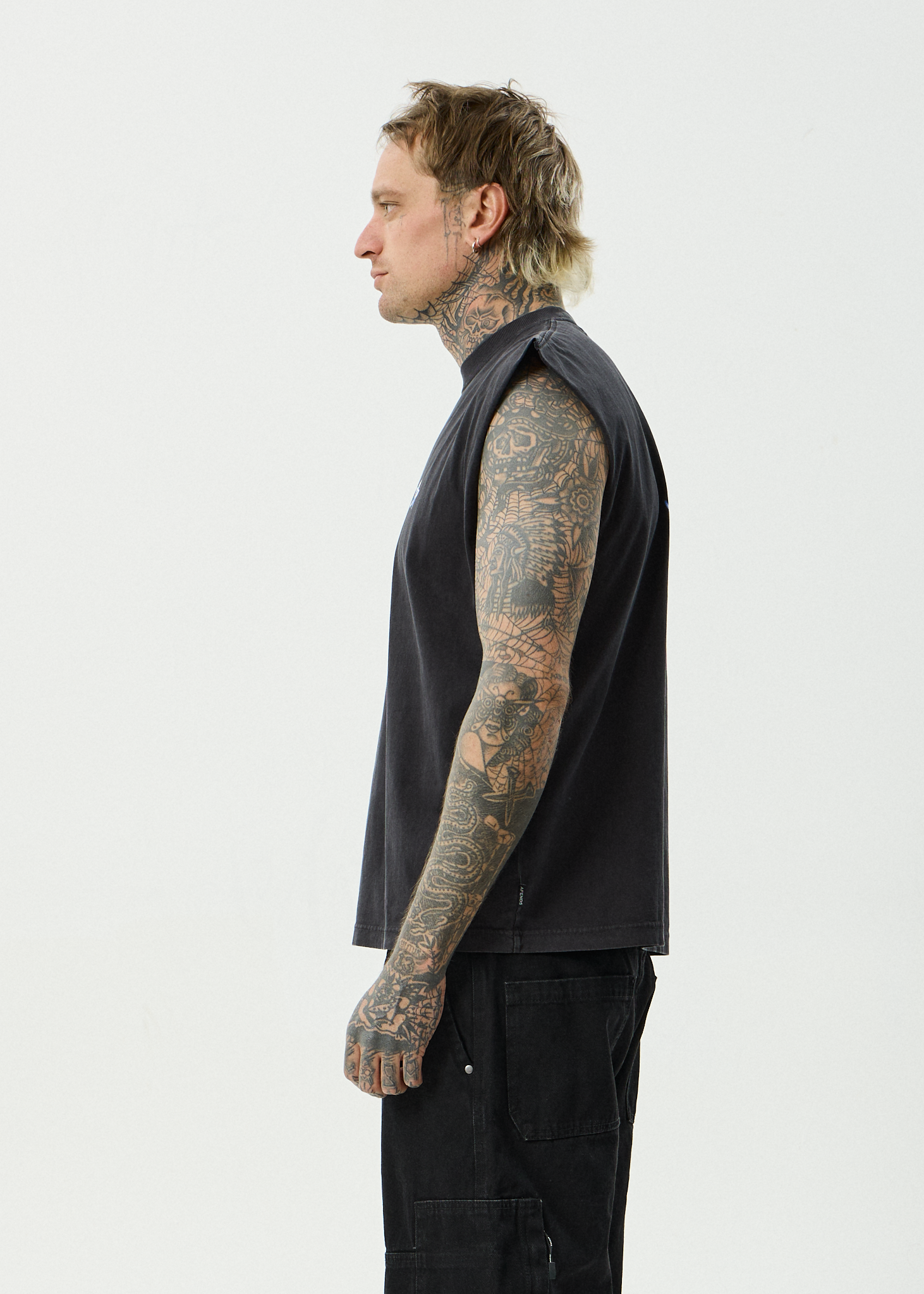 AFENDS Mens Created - Recycled Sleeveless Tee - Stone Black