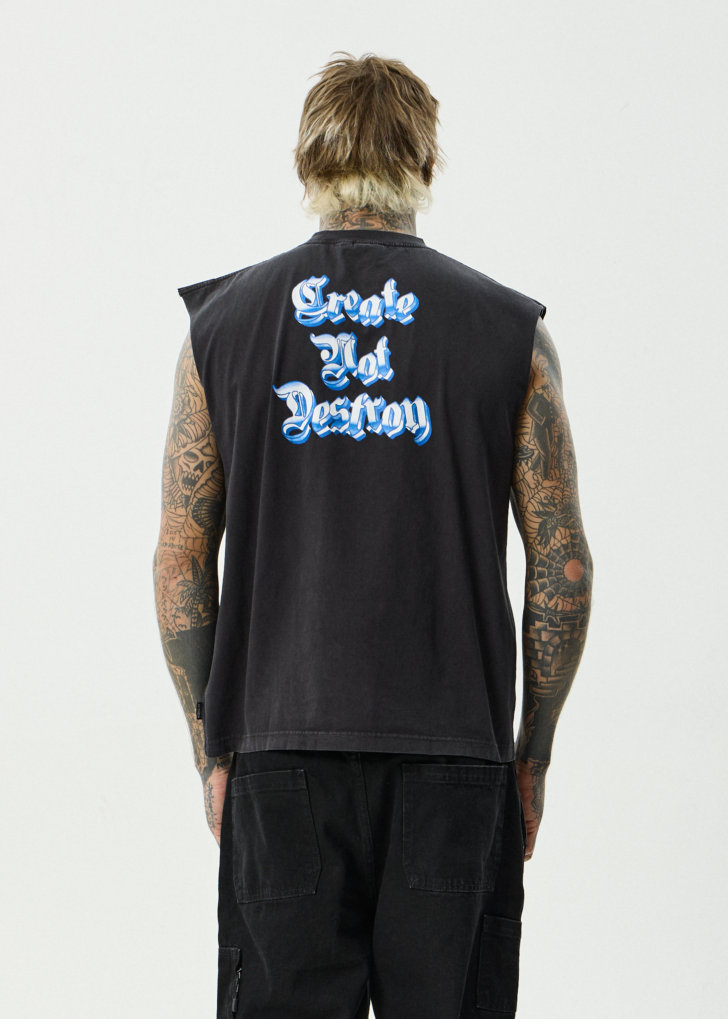 AFENDS Mens Created - Recycled Sleeveless Tee - Stone Black