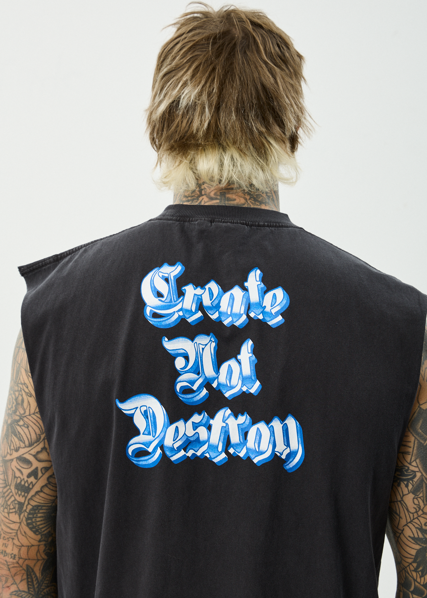 AFENDS Mens Created - Recycled Sleeveless Tee - Stone Black