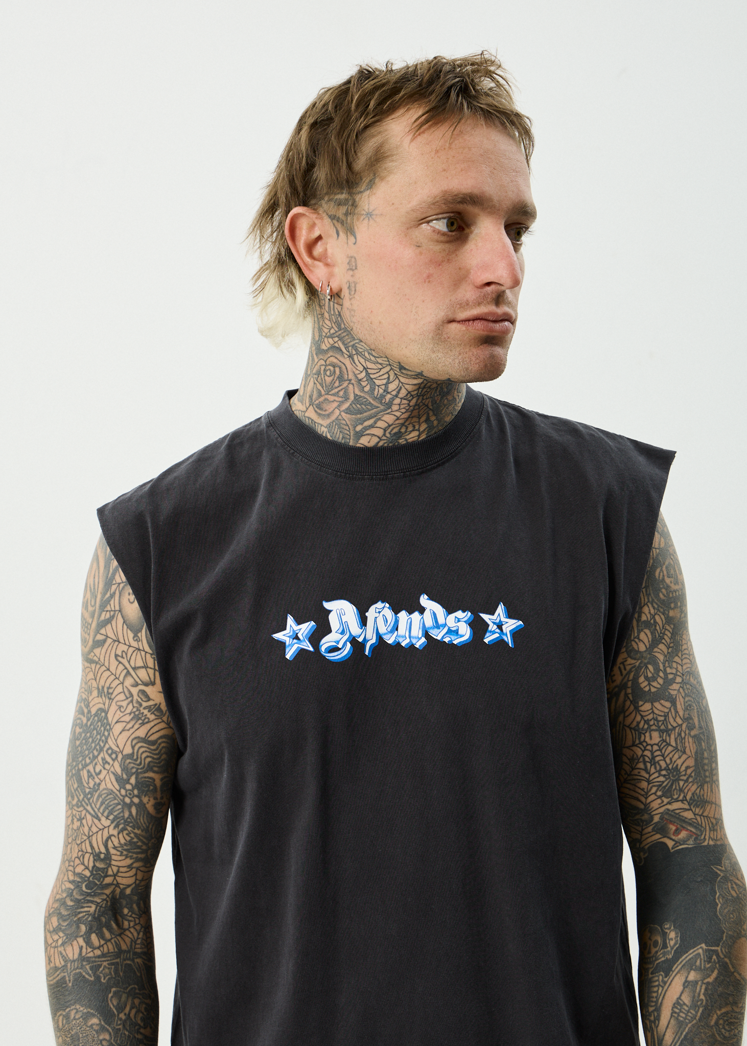 AFENDS Mens Created - Recycled Sleeveless Tee - Stone Black