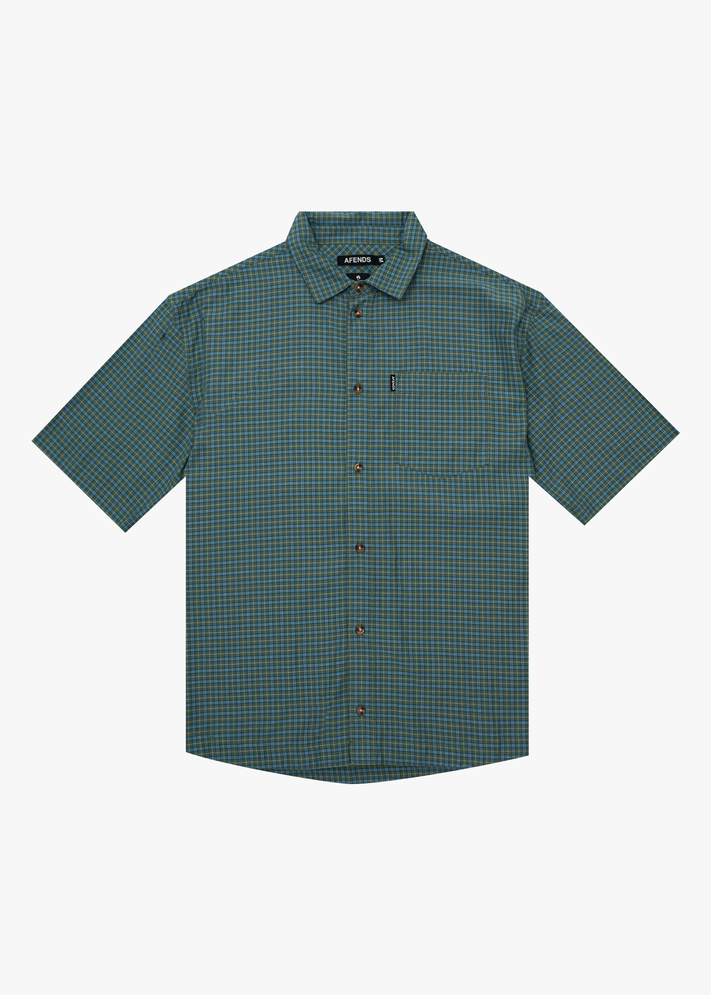 AFENDS Mens Voyager - Recycled Short Sleeve Shirt - Deep Olive Check