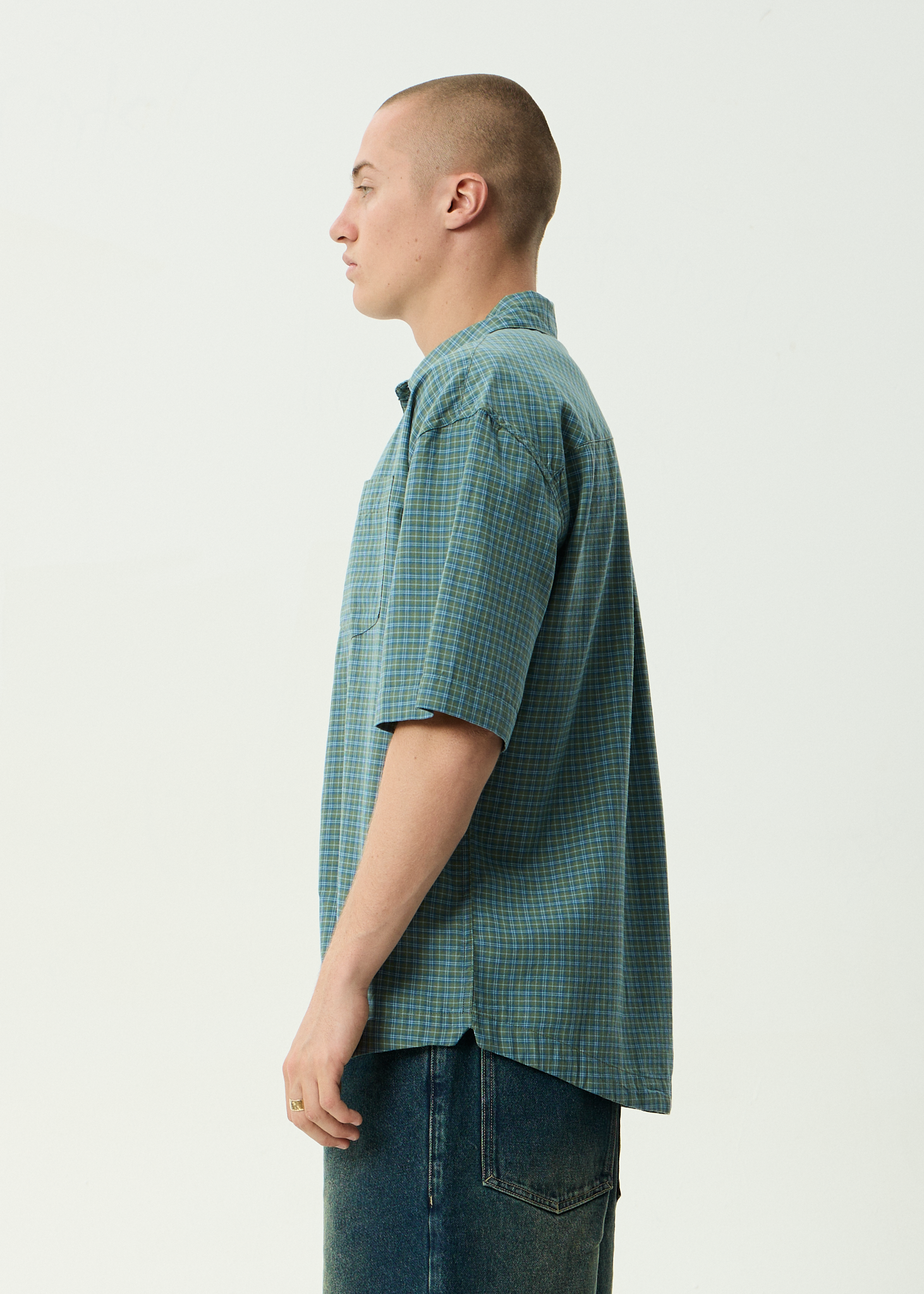 AFENDS Mens Voyager - Recycled Short Sleeve Shirt - Deep Olive Check