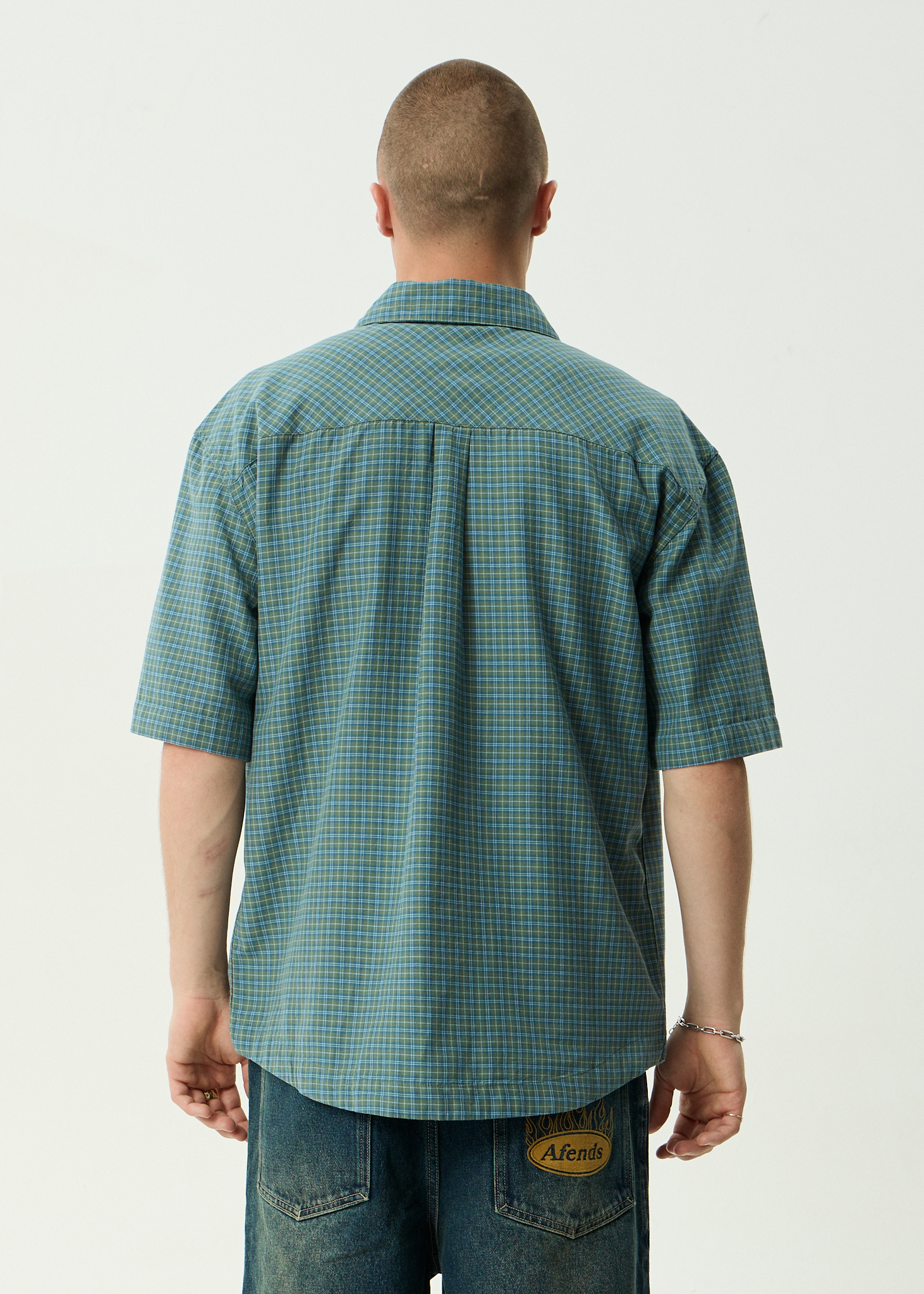 AFENDS Mens Voyager - Recycled Short Sleeve Shirt - Deep Olive Check