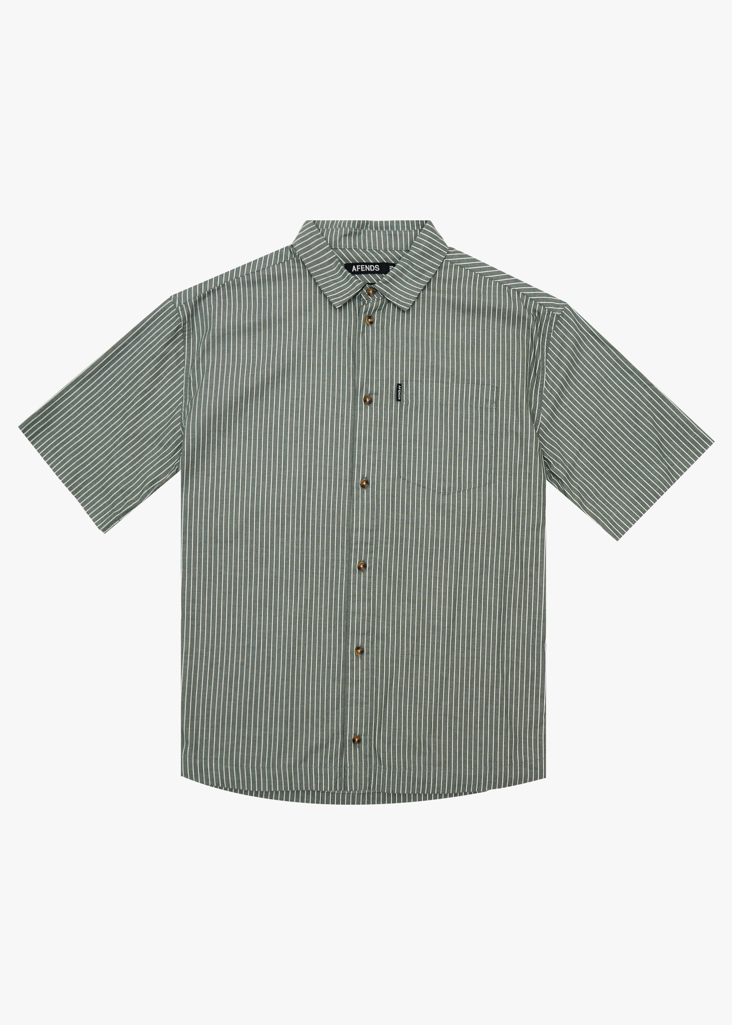 AFENDS Mens Pinned - Organic Short Sleeve Shirt - Sycamore Stripe