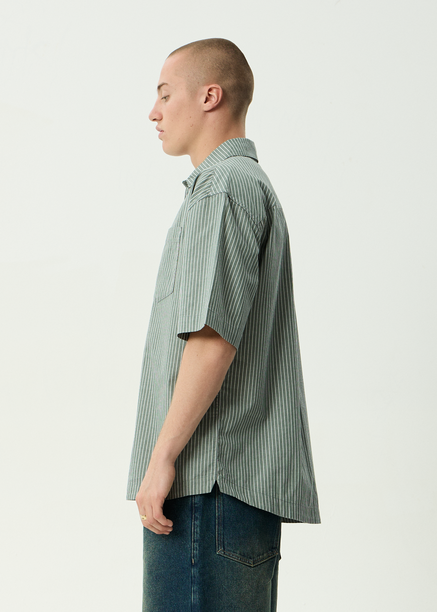 AFENDS Mens Pinned - Organic Short Sleeve Shirt - Sycamore Stripe
