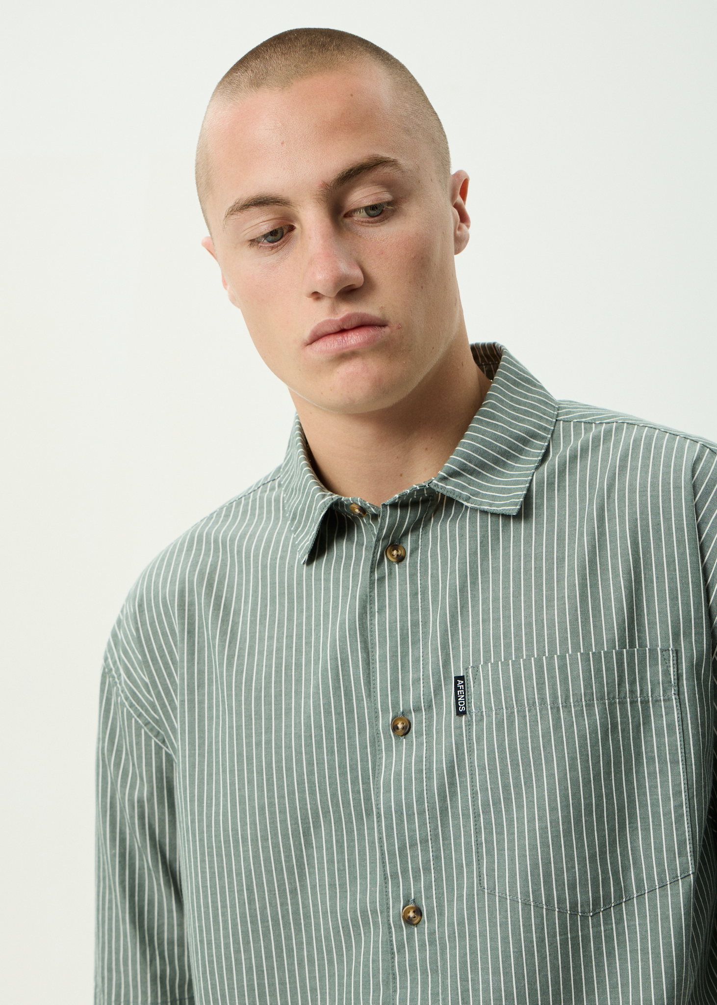 AFENDS Mens Pinned - Organic Short Sleeve Shirt - Sycamore Stripe