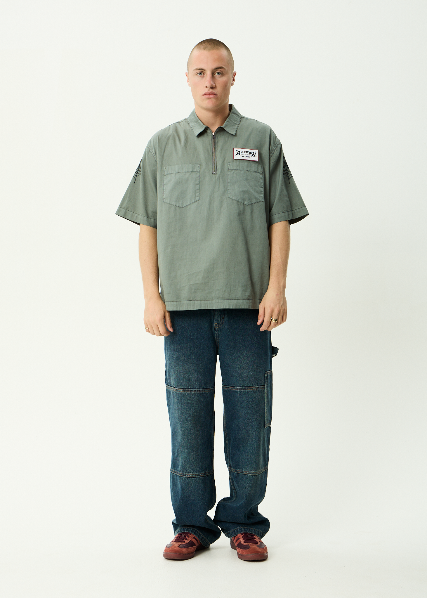 AFENDS Mens Supply - Workwear Short Sleeve Shirt - Washed Sycamore