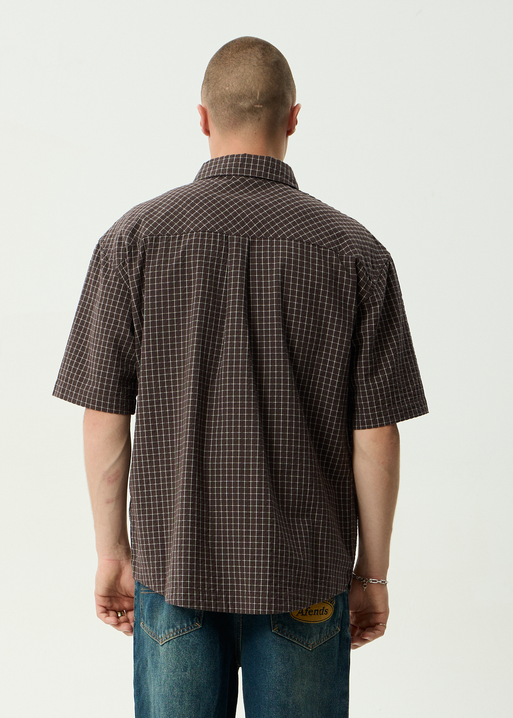 AFENDS Mens Reverb - Seersucker Short Sleeve Shirt - Chocolate Check