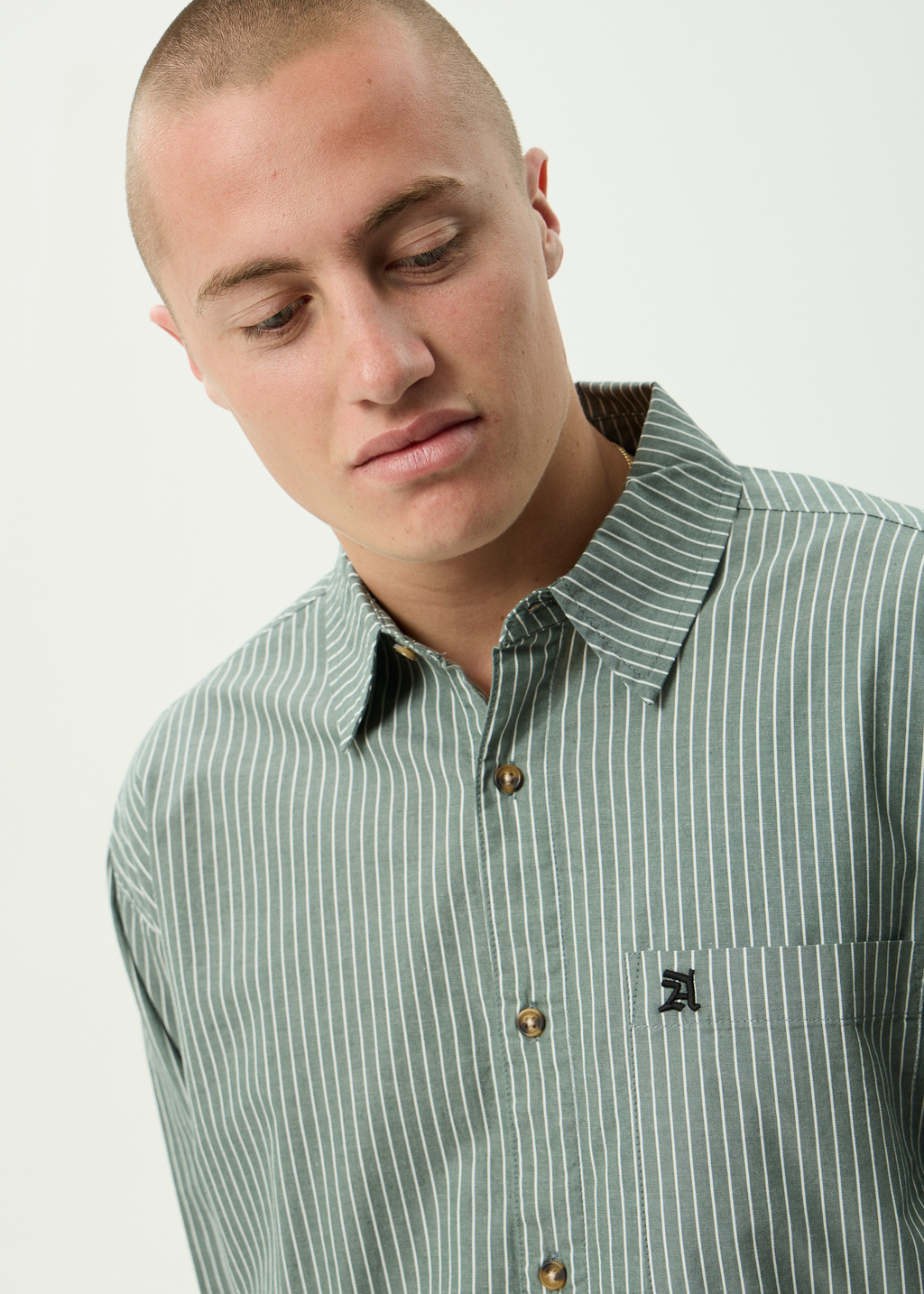 AFENDS Mens Pinned - Organic Oversized Striped Long Sleeve Shirt - Sycamore Stripe