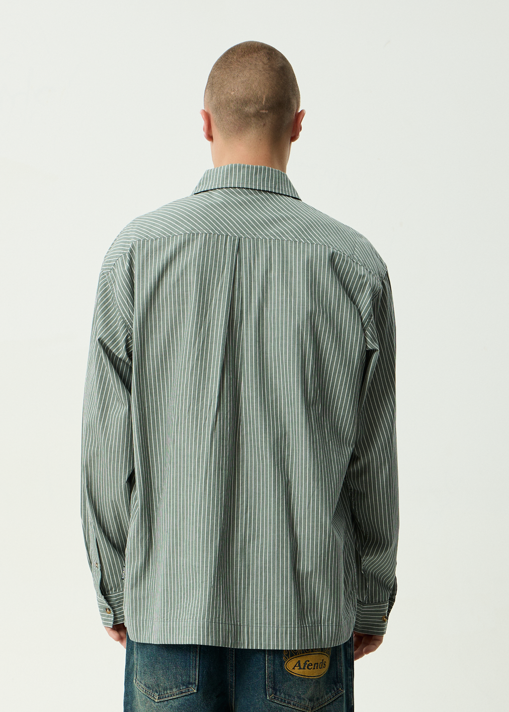 AFENDS Mens Pinned - Organic Oversized Striped Long Sleeve Shirt - Sycamore Stripe