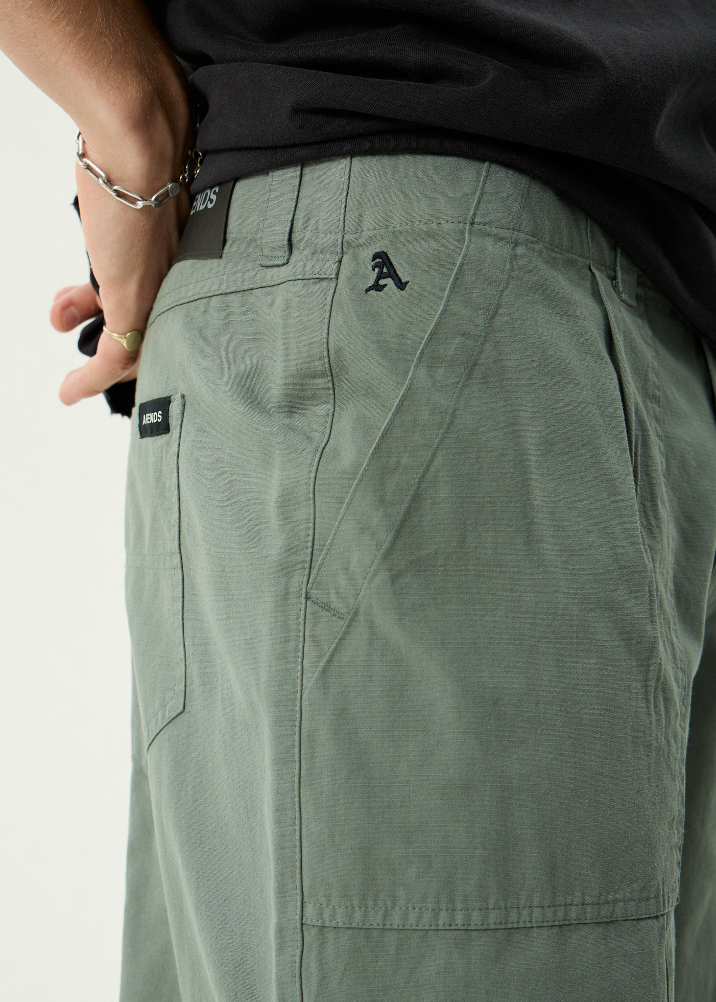 AFENDS Mens Summit - Recycled Pleated Cargo Pant - Washed Sycamore