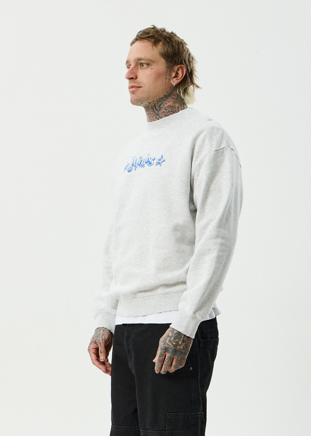 AFENDS Mens Created - Recycled Crew Neck - Grey Marle