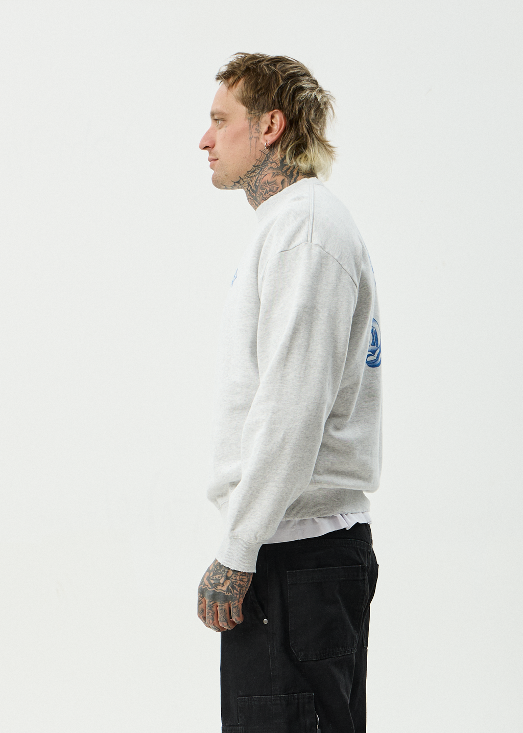 AFENDS Mens Created - Recycled Crew Neck - Grey Marle