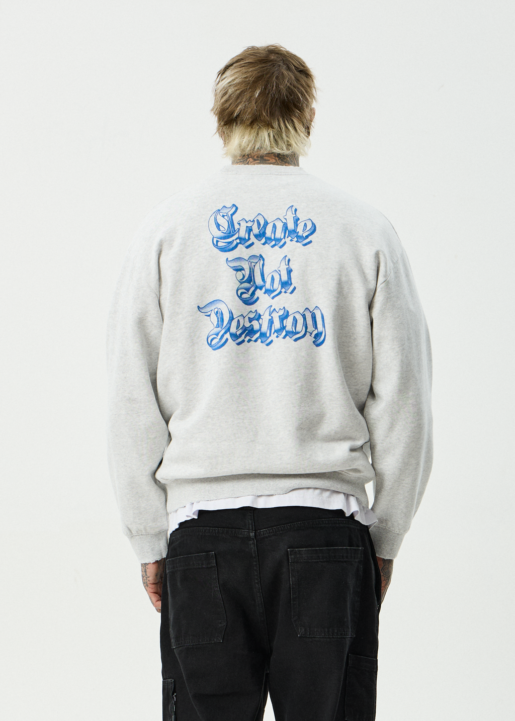 AFENDS Mens Created - Recycled Crew Neck - Grey Marle
