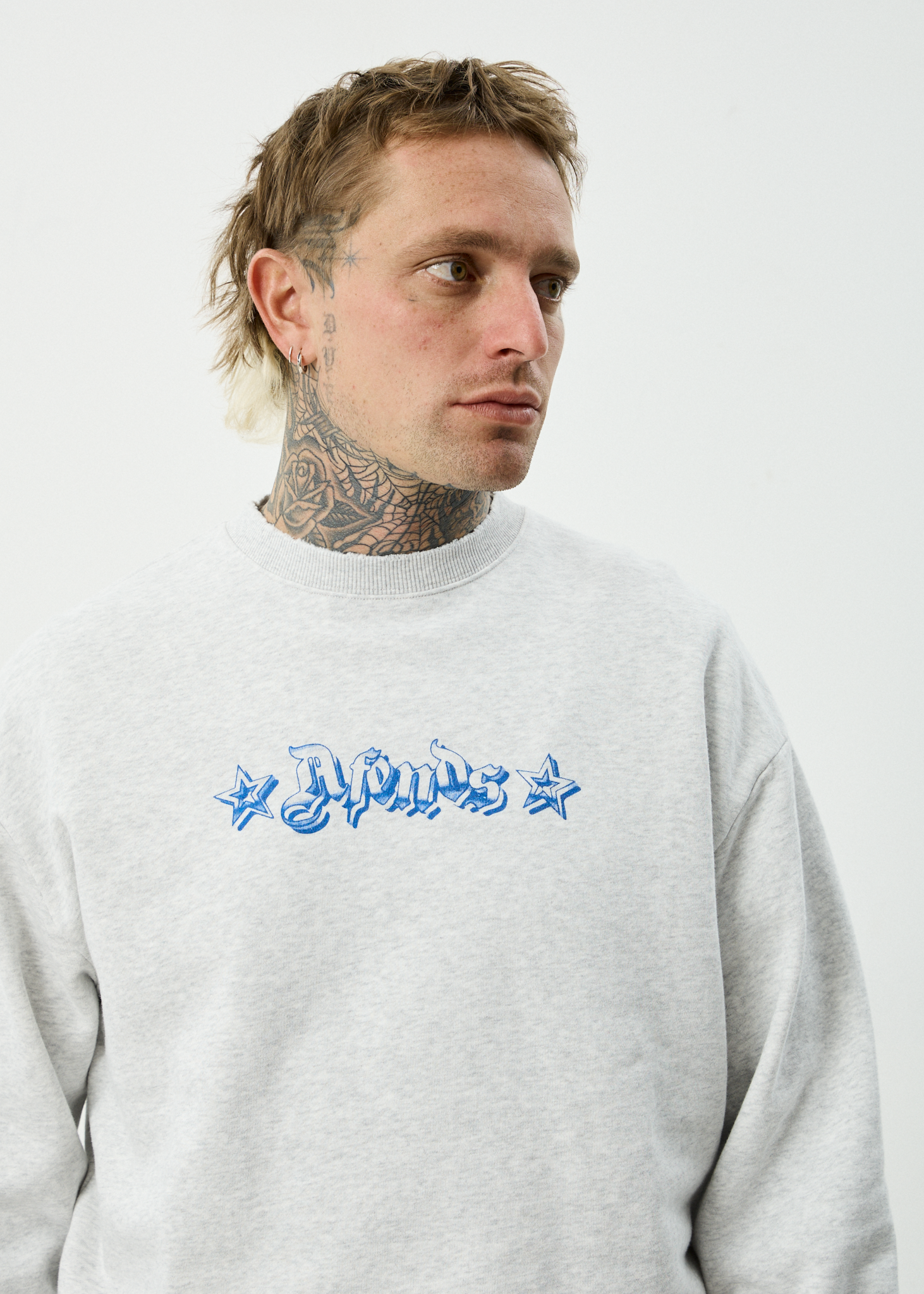 AFENDS Mens Created - Recycled Crew Neck - Grey Marle