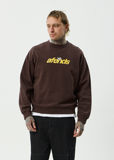AFENDS Mens Angel Boy - Crew Neck - Washed Coffee