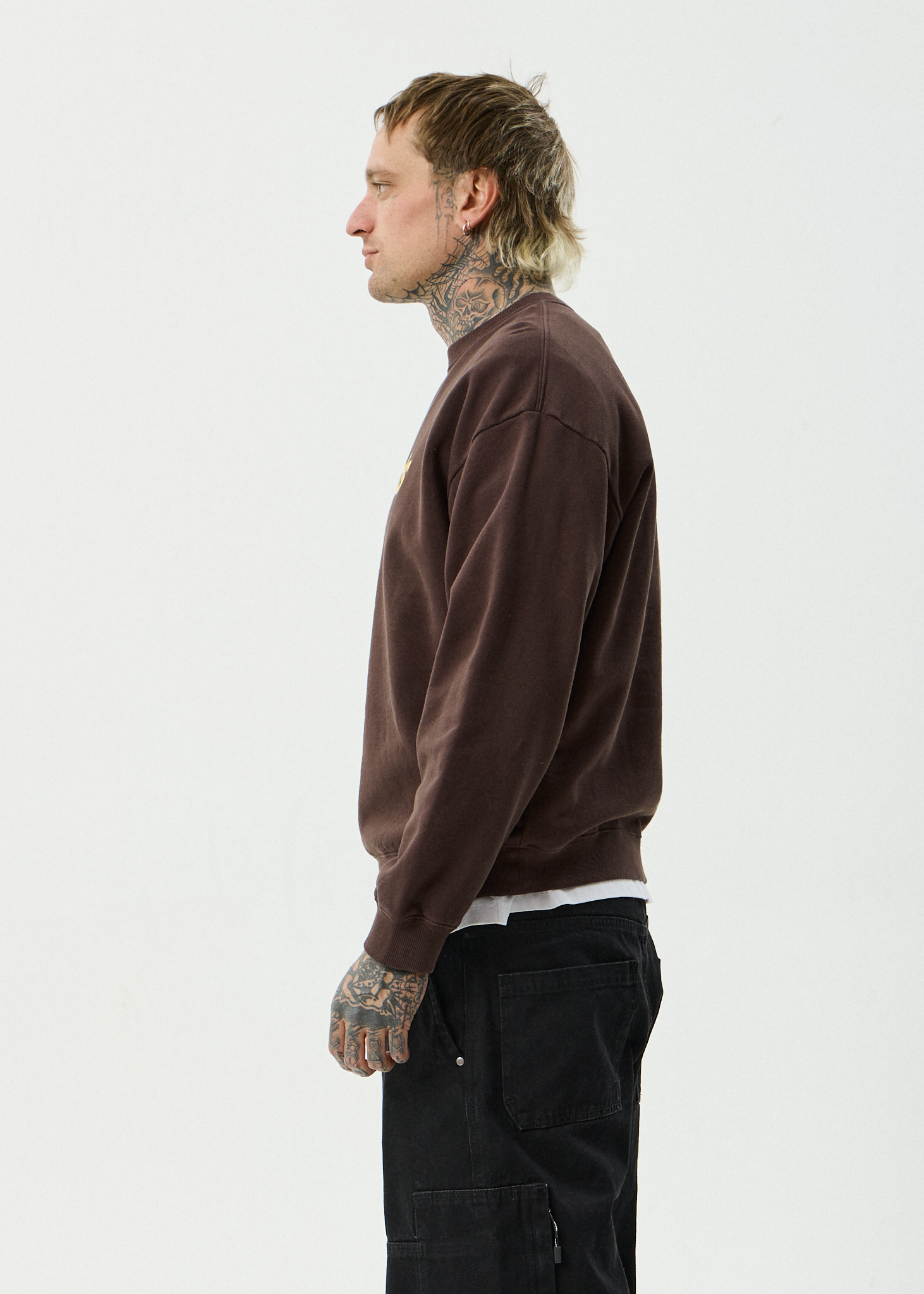 AFENDS Mens Angel Boy - Recycled Crew Neck - Washed Coffee