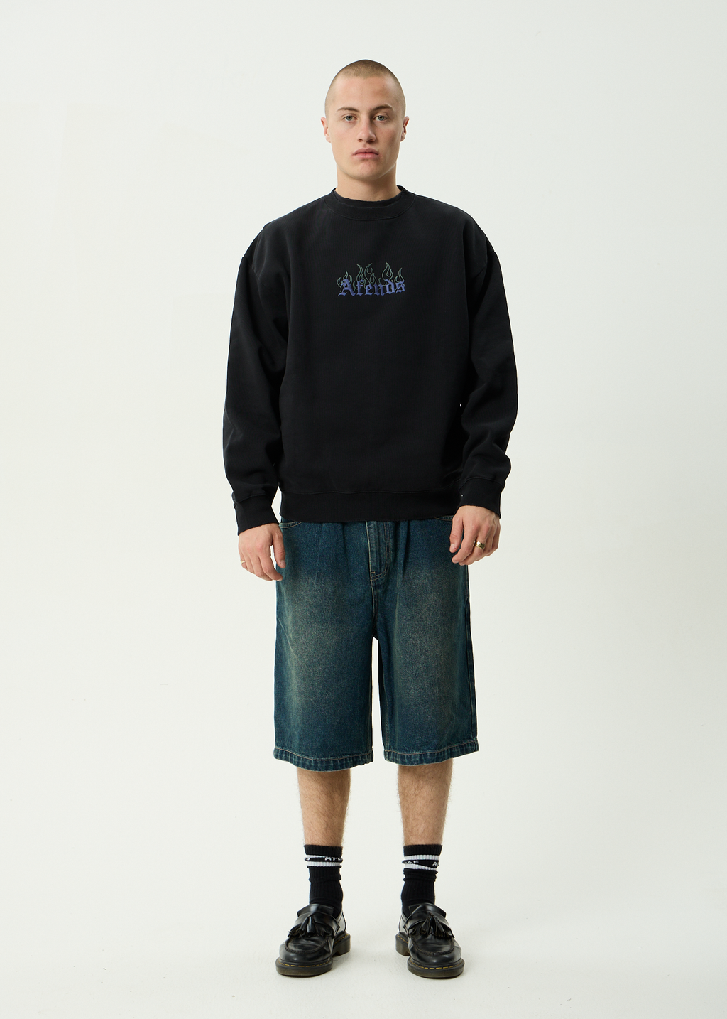 AFENDS Mens Temporal - Heavyweight Crew Neck - Stone Black
