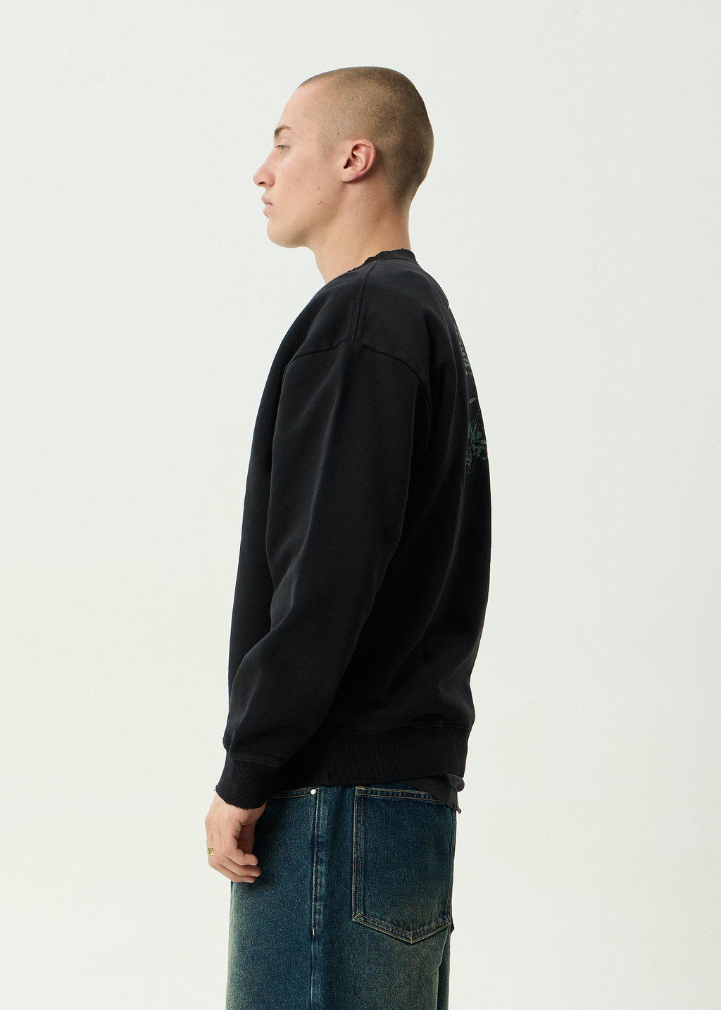 AFENDS Mens Temporal - Heavyweight Crew Neck - Stone Black